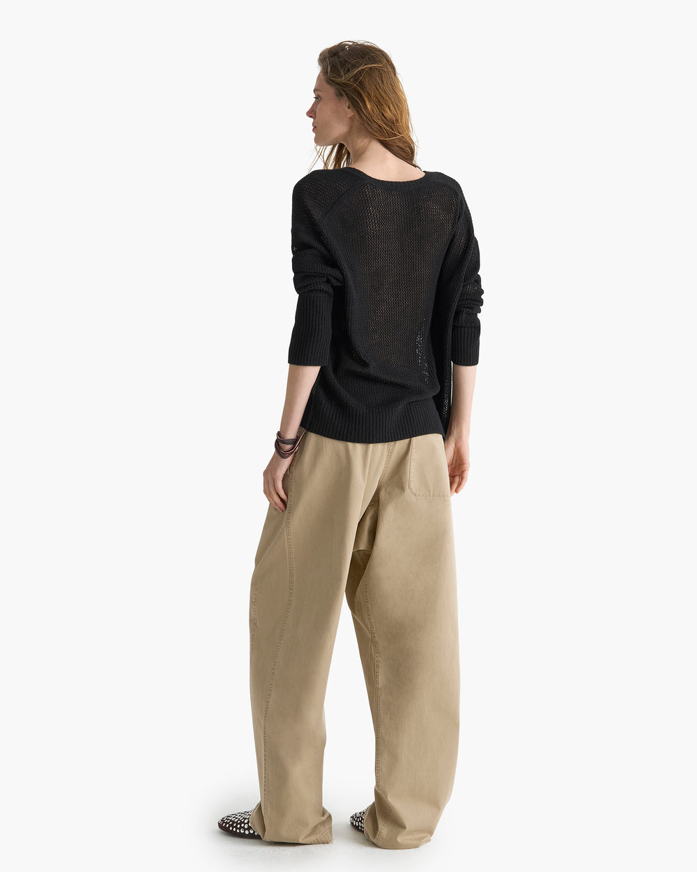 Cashmere Mesh Stitch V-Neck Sweater - Caviar Sparkle