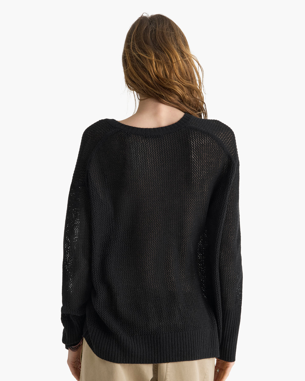 Cashmere Mesh Stitch V-Neck Sweater - Caviar Sparkle