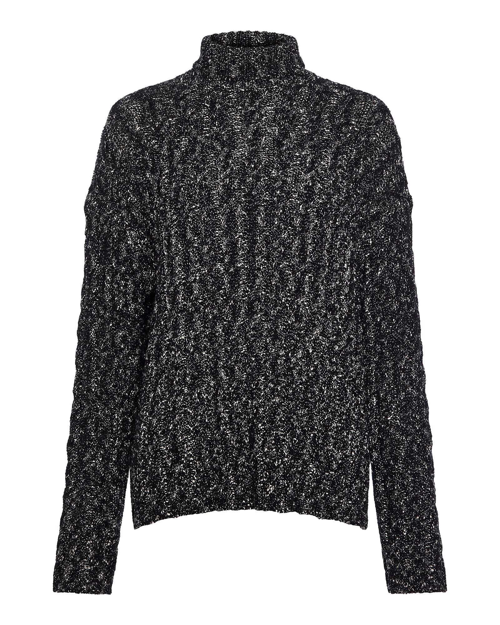 Marled Cotton Wool Blend Turtleneck - Black Marl