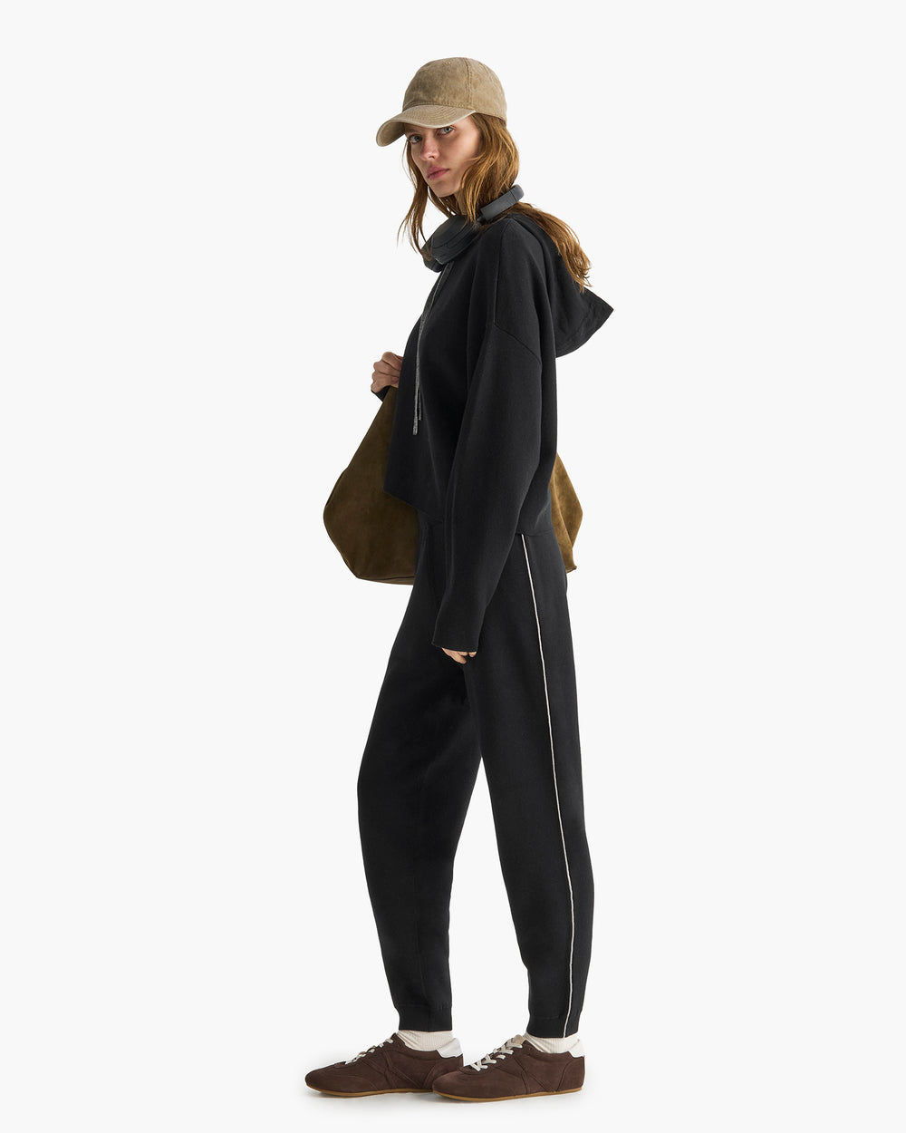 Cotton Cashmere Plaited Sweatpants - Black Silver