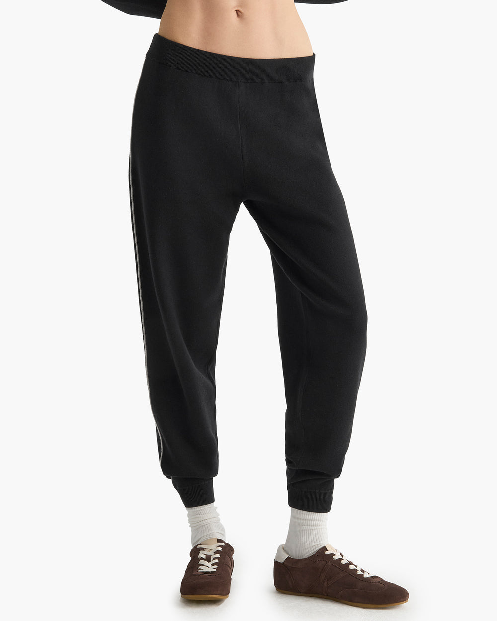 Cotton Cashmere Plaited Sweatpants - Black Silver