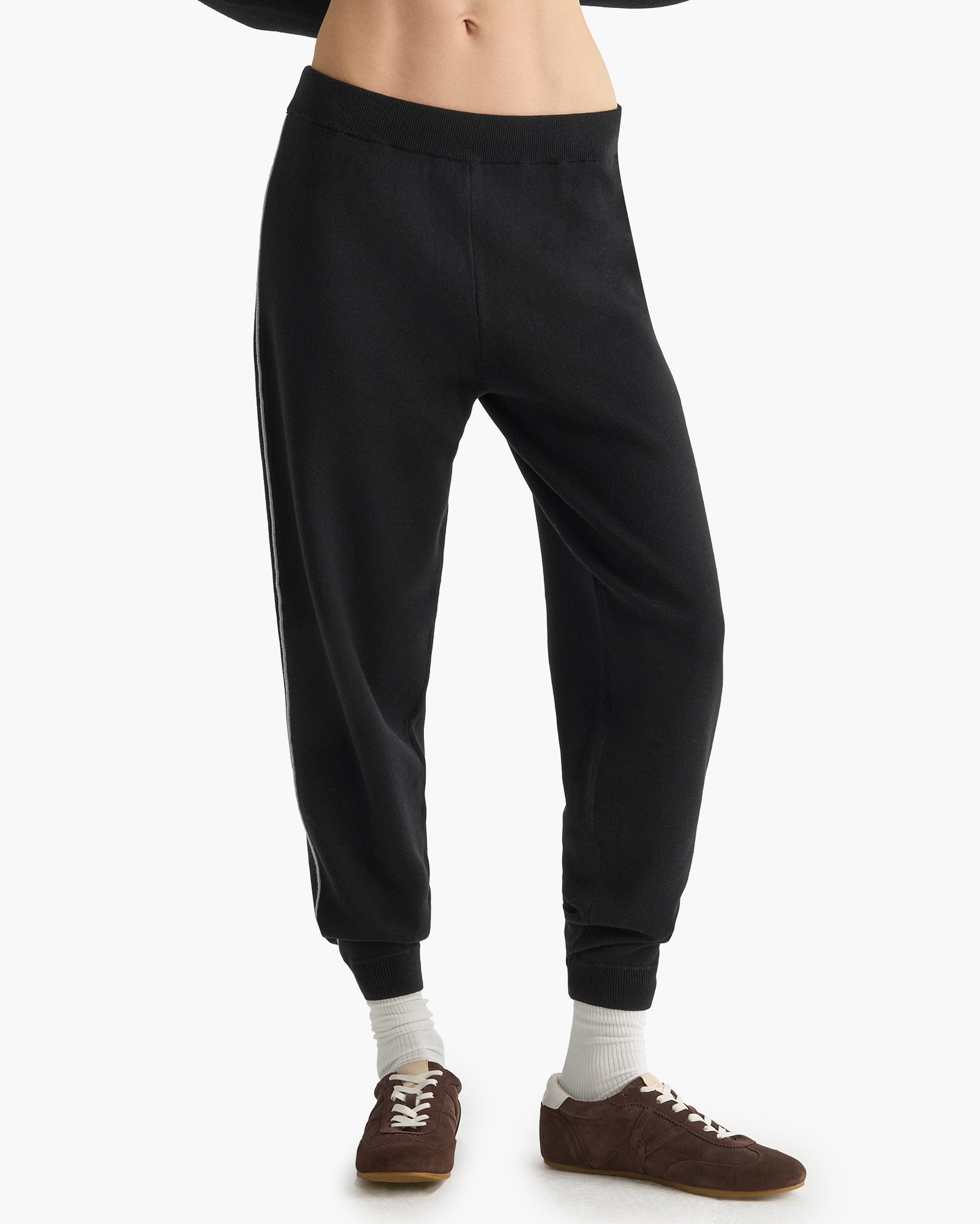 Cotton Cashmere Plaited Sweatpants - Black Silver