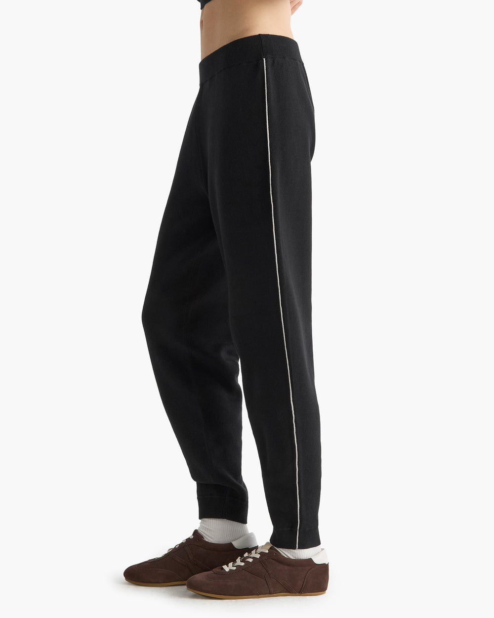 Cotton Cashmere Plaited Sweatpants - Black Silver