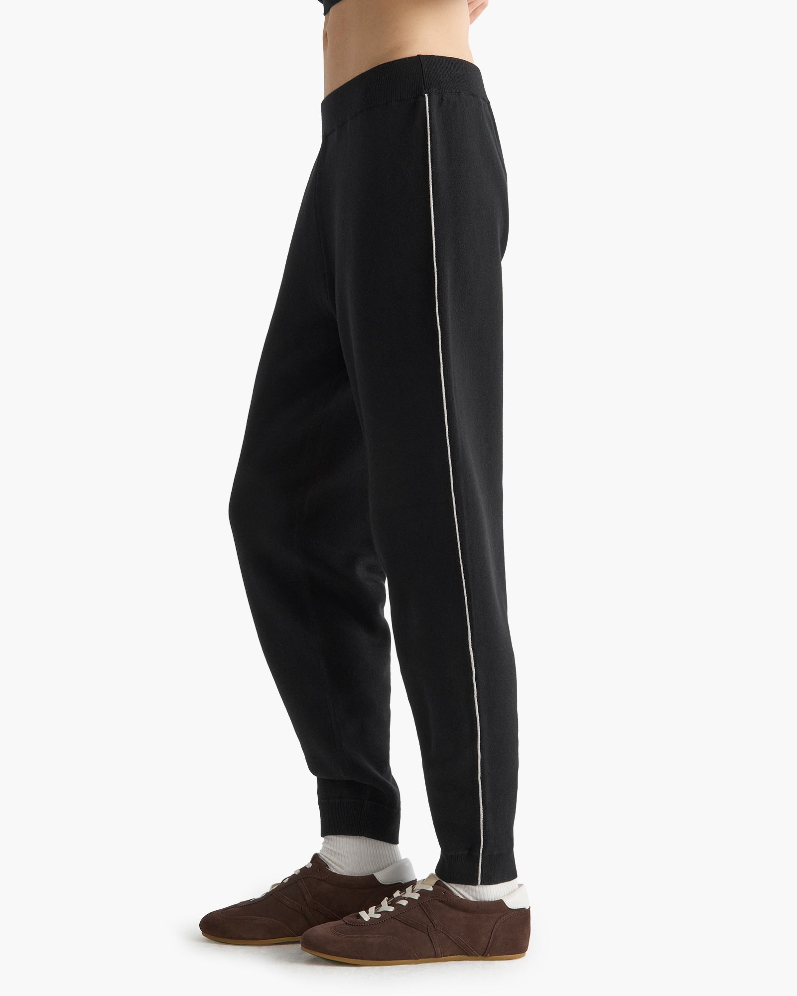 Cotton Cashmere Plaited Sweatpants - Black Silver