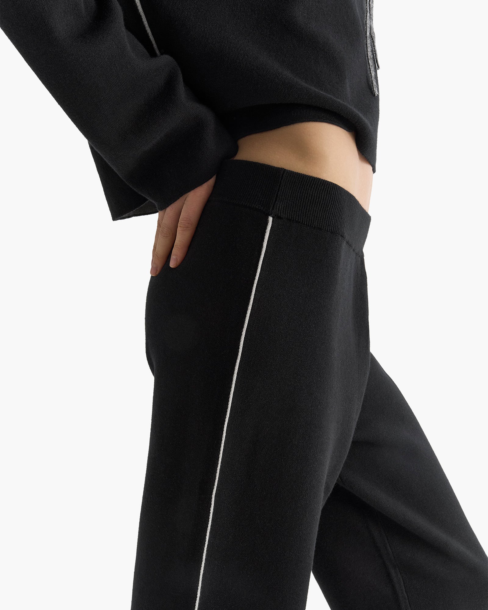 Cotton Cashmere Plaited Sweatpants - Black Silver