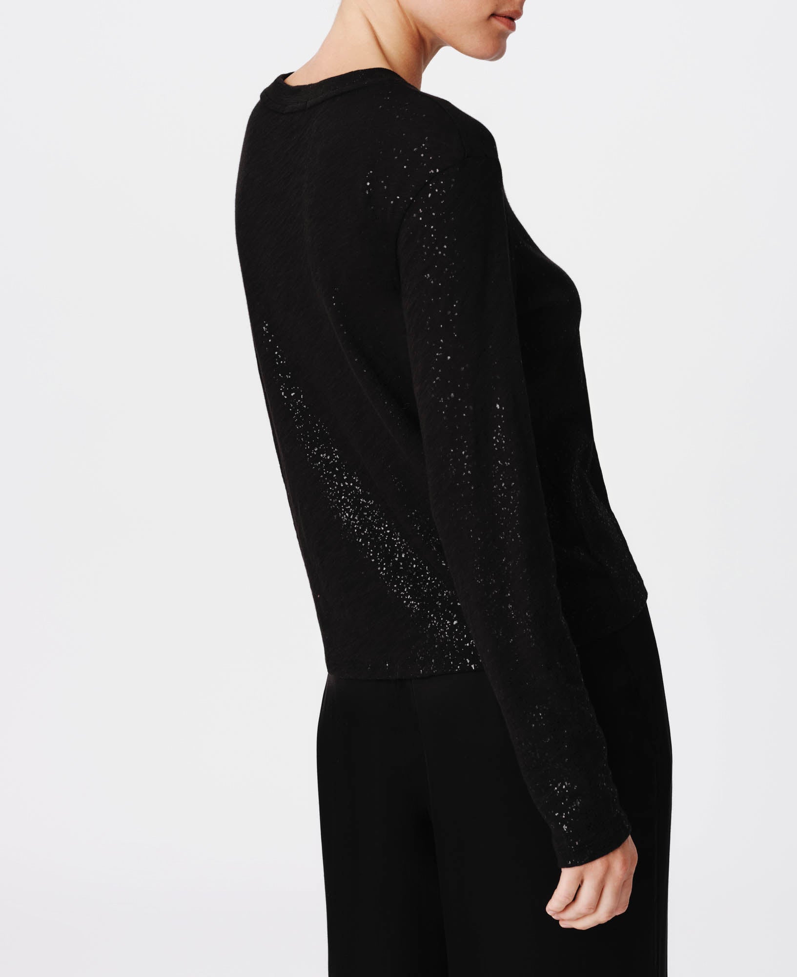 Black-Black Slub Jersey with Foil Long Sleeve Crop Tee |  Women's Cotton Long Sleeve Tee by ATM Anthony Thomas Melillo