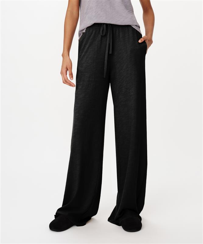Black Heavy Slub Jersey Wide Leg Pant |  Women's Pants by ATM Anthony Thomas Melillo