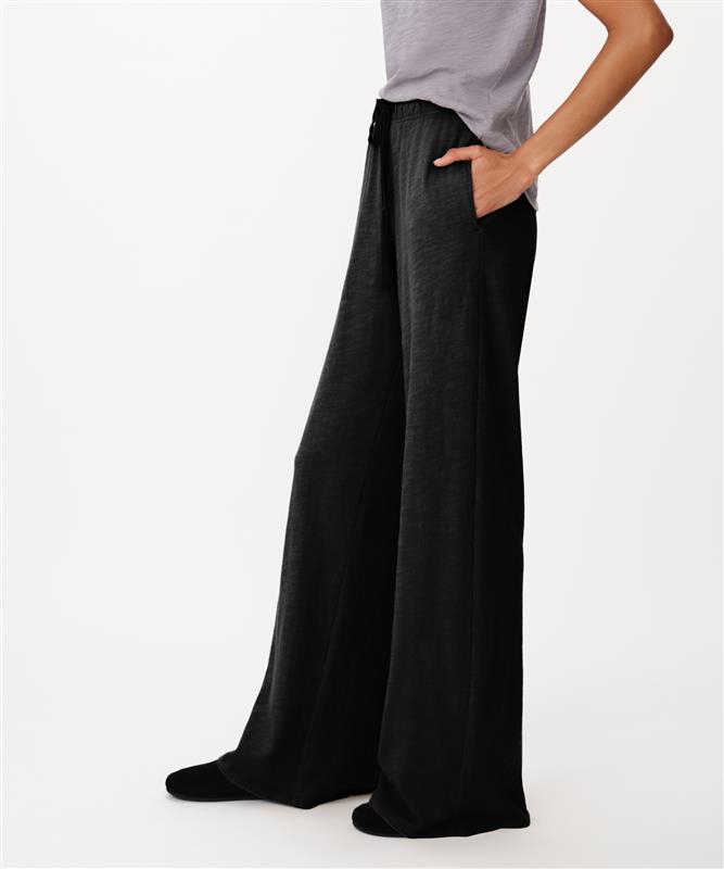 Black Heavy Slub Jersey Wide Leg Pant |  Women's Pants by ATM Anthony Thomas Melillo