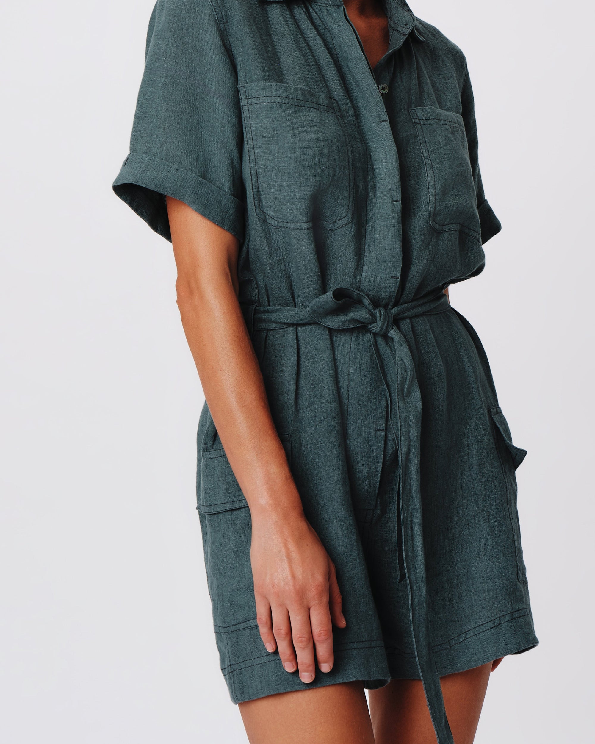 Linen with Wash Romper | Women's Jumpsuit by ATM Anthony Thomas Melillo