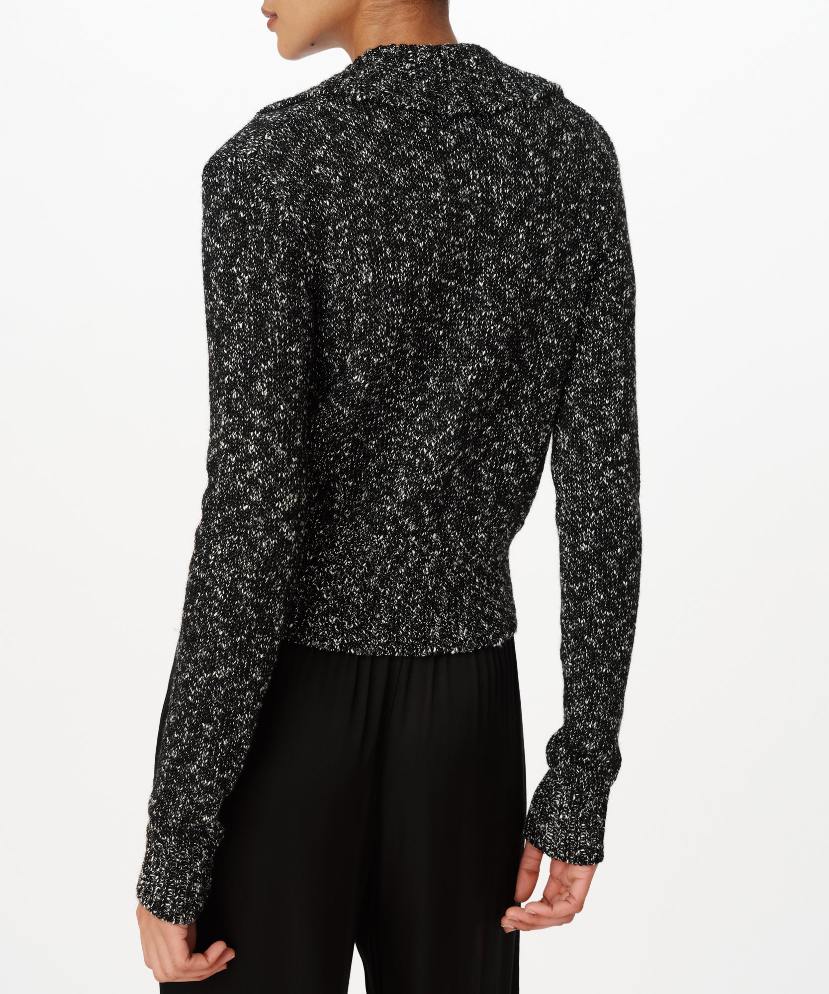 Black Marl Cotton Blend Collared Cardigan. |  Women's Sweater by ATM Anthony Thomas Melillo