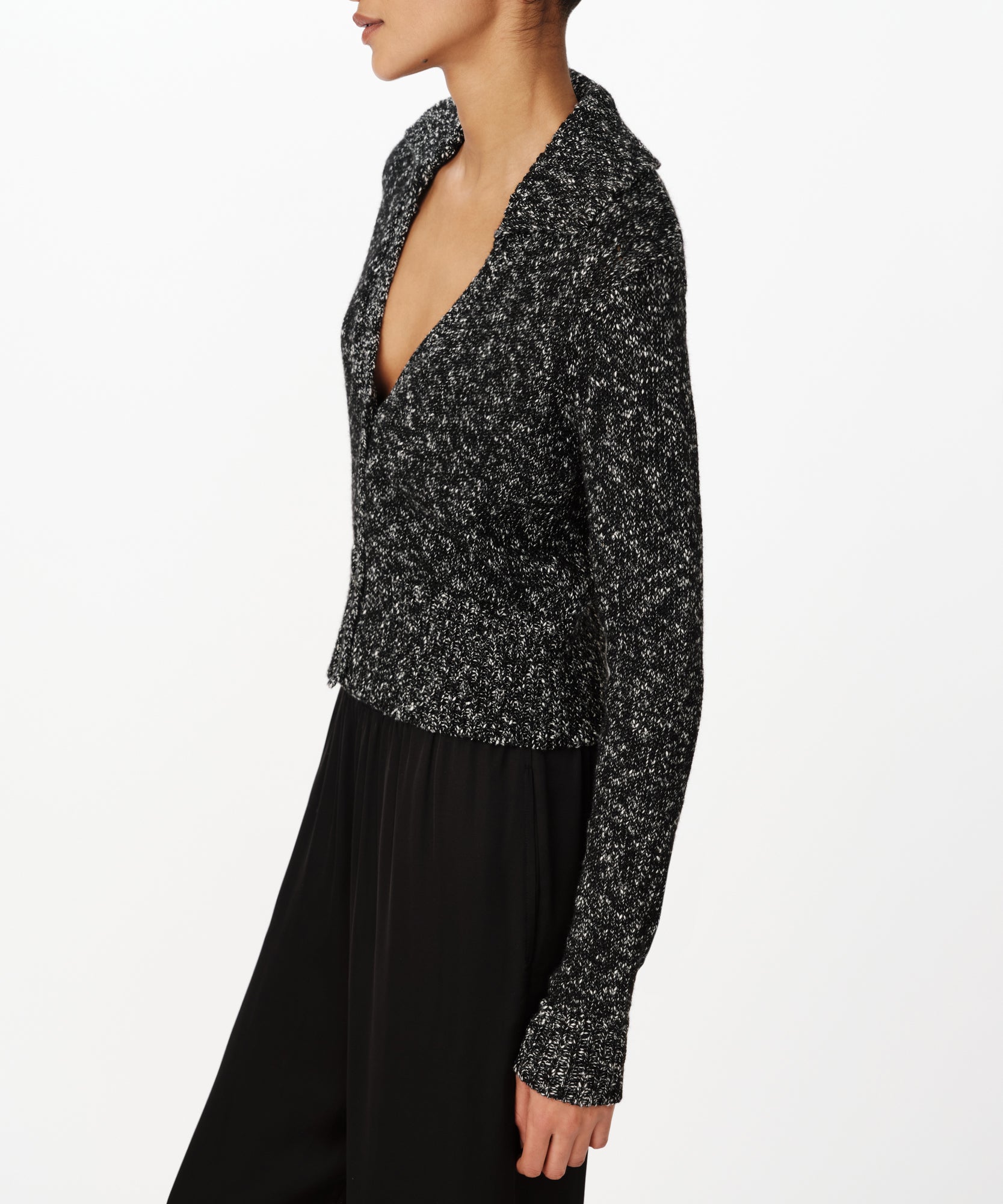 Black Marl Cotton Blend Collared Cardigan. |  Women's Sweater by ATM Anthony Thomas Melillo