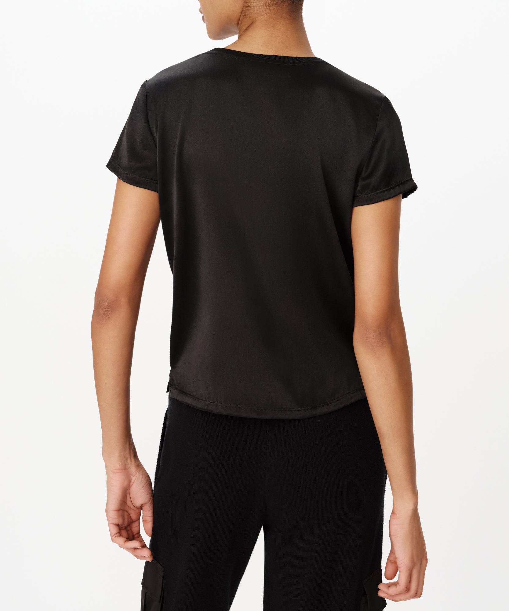 Black Stretch Charmeuse V-Neck Tee |  Women's Top by ATM Anthony Thomas Melillo