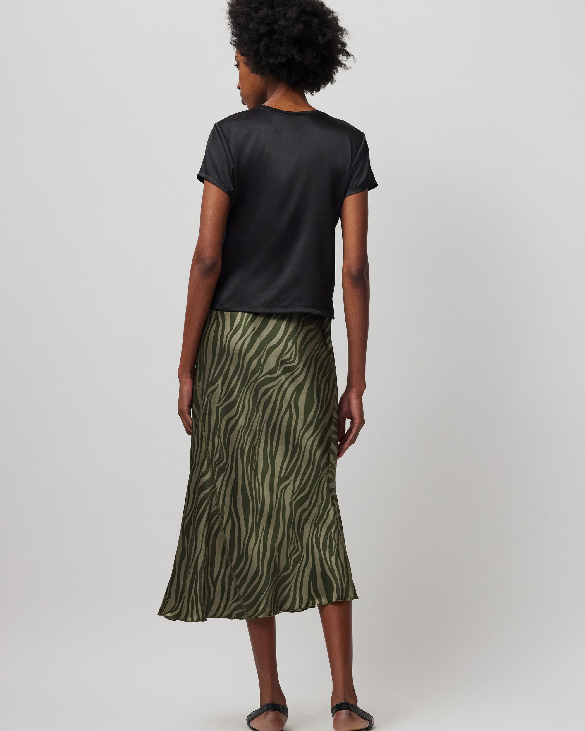 Stretch Satin Short Sleeve Tee - Black