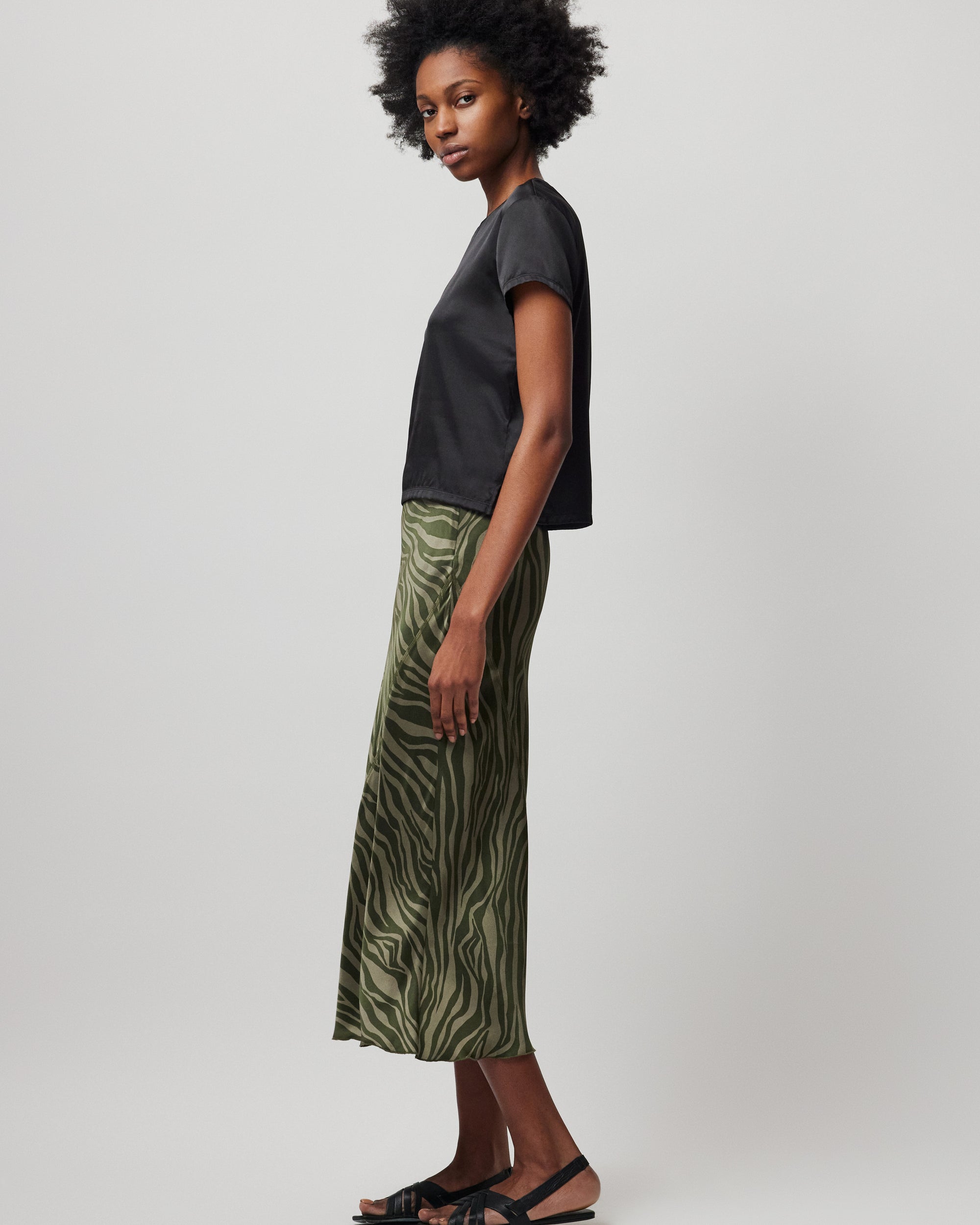 Stretch Satin Short Sleeve Tee - Black