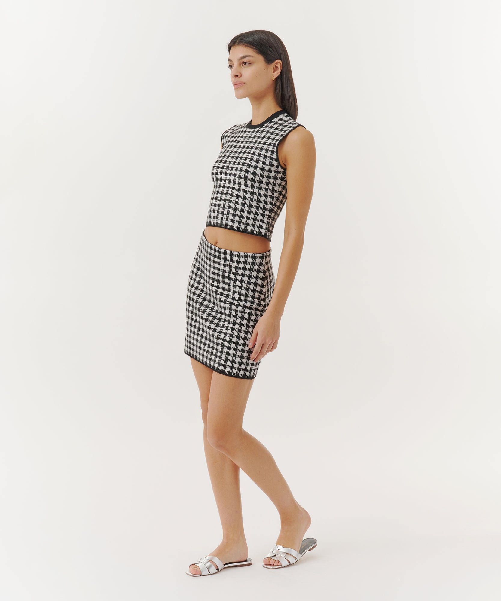 Gingham Jacquard Mini Skirt - Black/ White