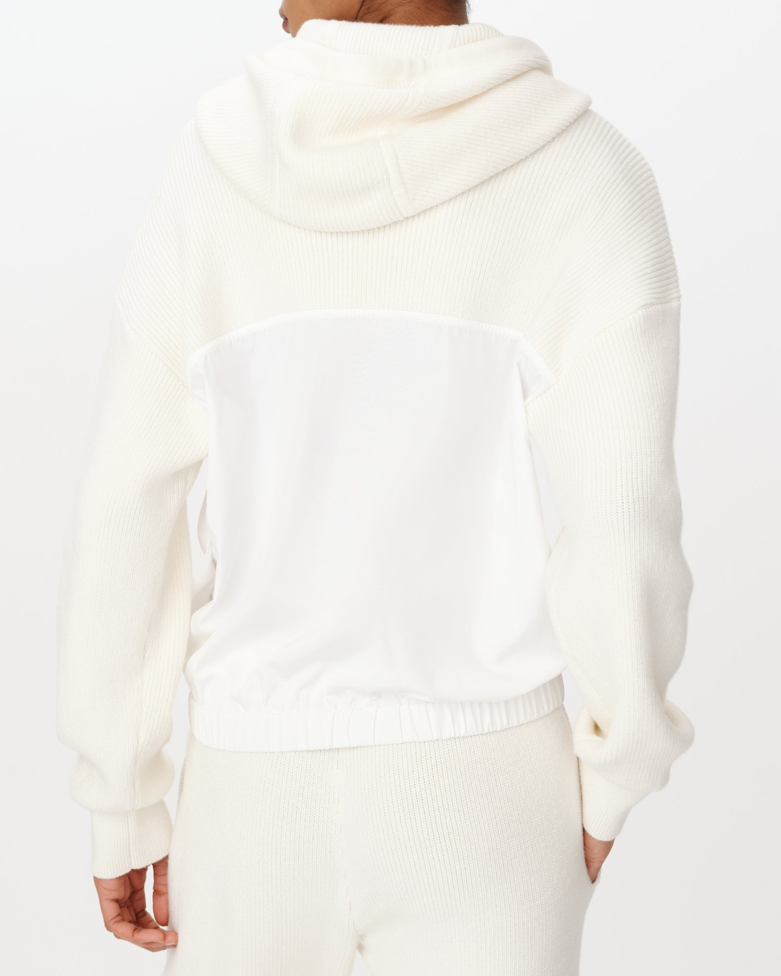 Chalk Cotton Cashmere Mixed Media Zip-Up Hoodie Sweater |  Women's Sweater by ATM Anthony Thomas Melillo