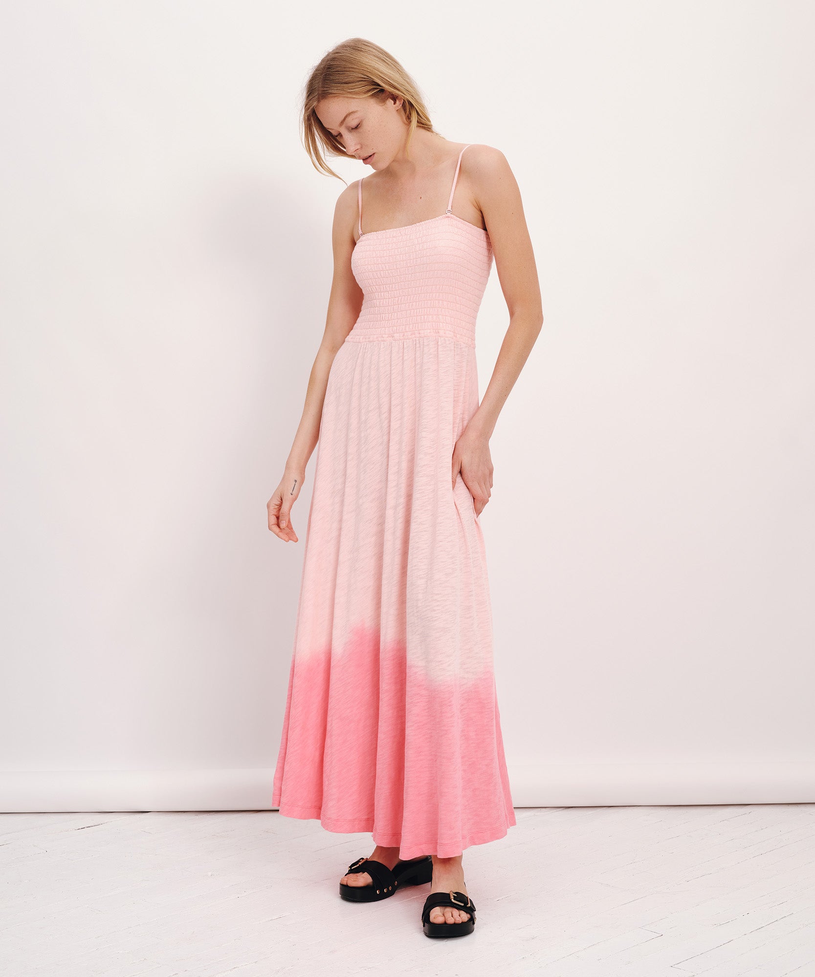 Slub Jersey with Tonal Dip Smocked Dress |  Women's Dress by ATM Anthony Thomas Melillo