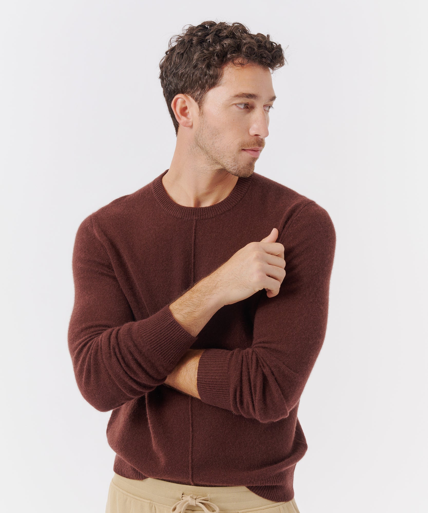 ATM Anthony Thomas Melillo Men's Recycled Cashmere Exposed Seam Crew Neck  Sweater - Chocolate
