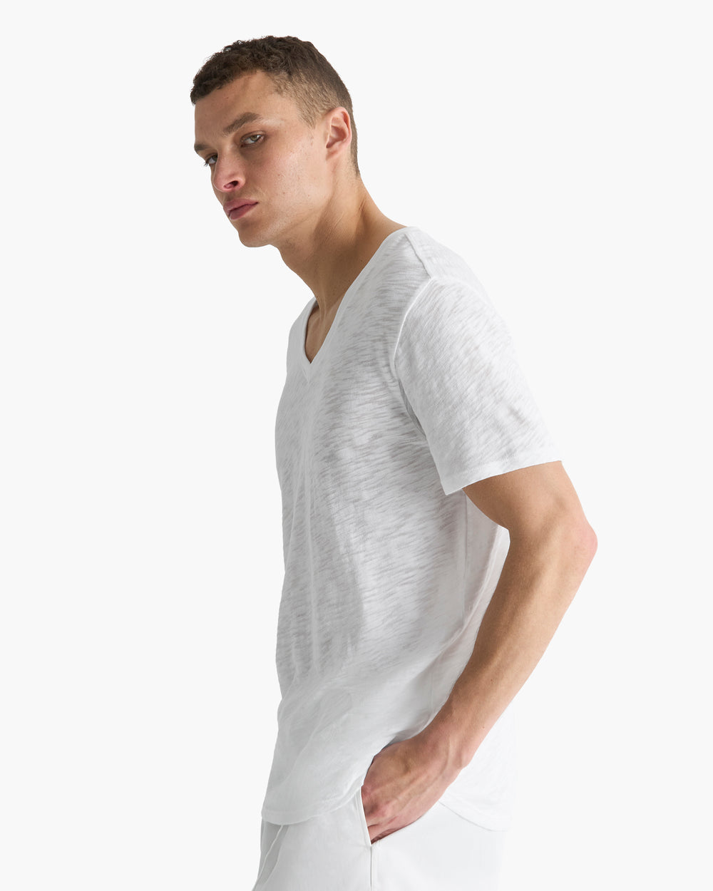 Slub Jersey V-Neck Tee - White