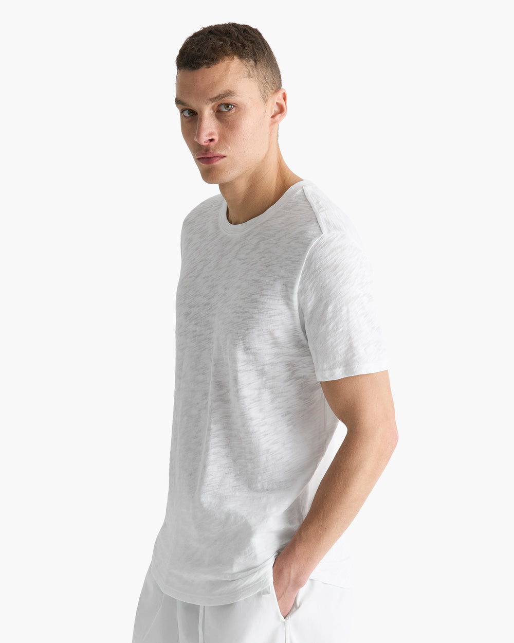 Slub Jersey Crew Neck Tee -  White