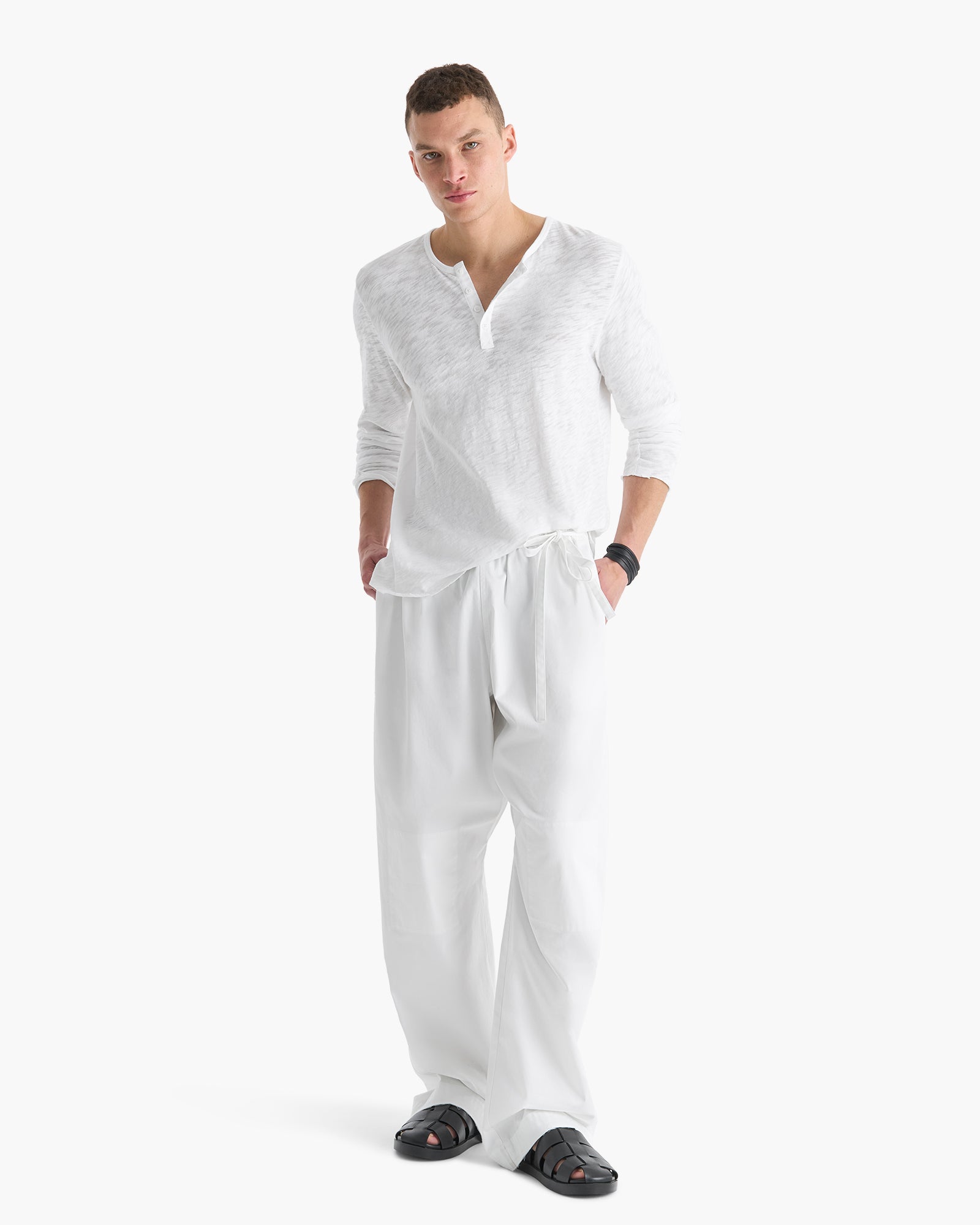 Slub Jersey Destroyed Wash Henley - White