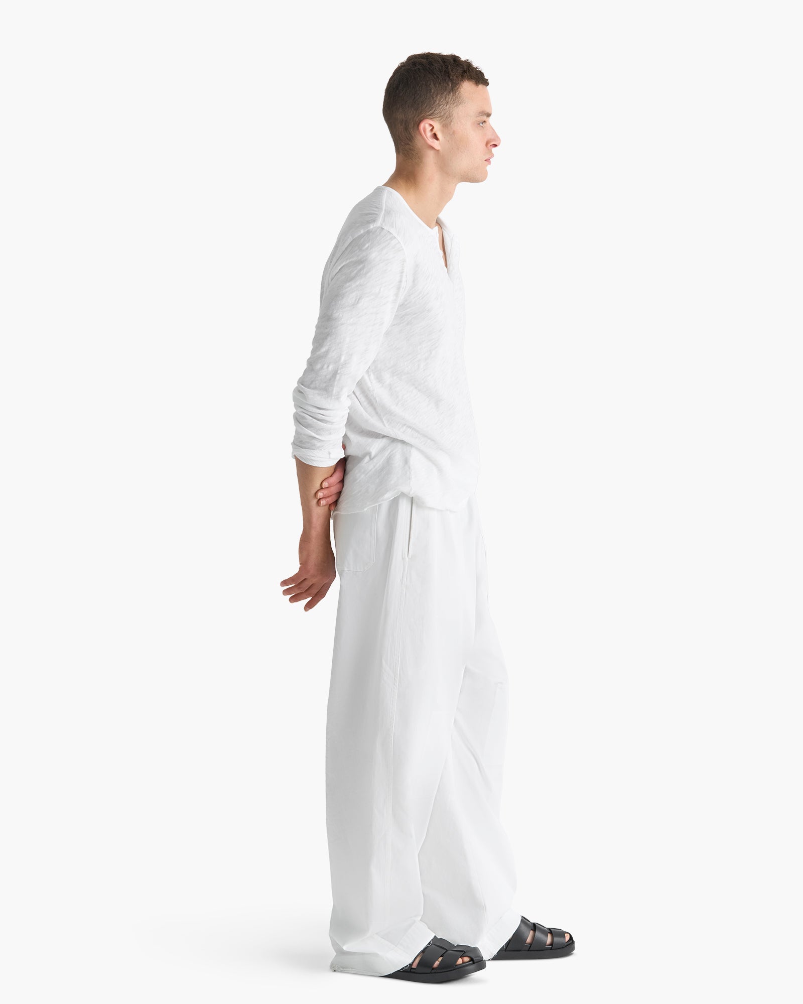 Slub Jersey Destroyed Wash Henley - White