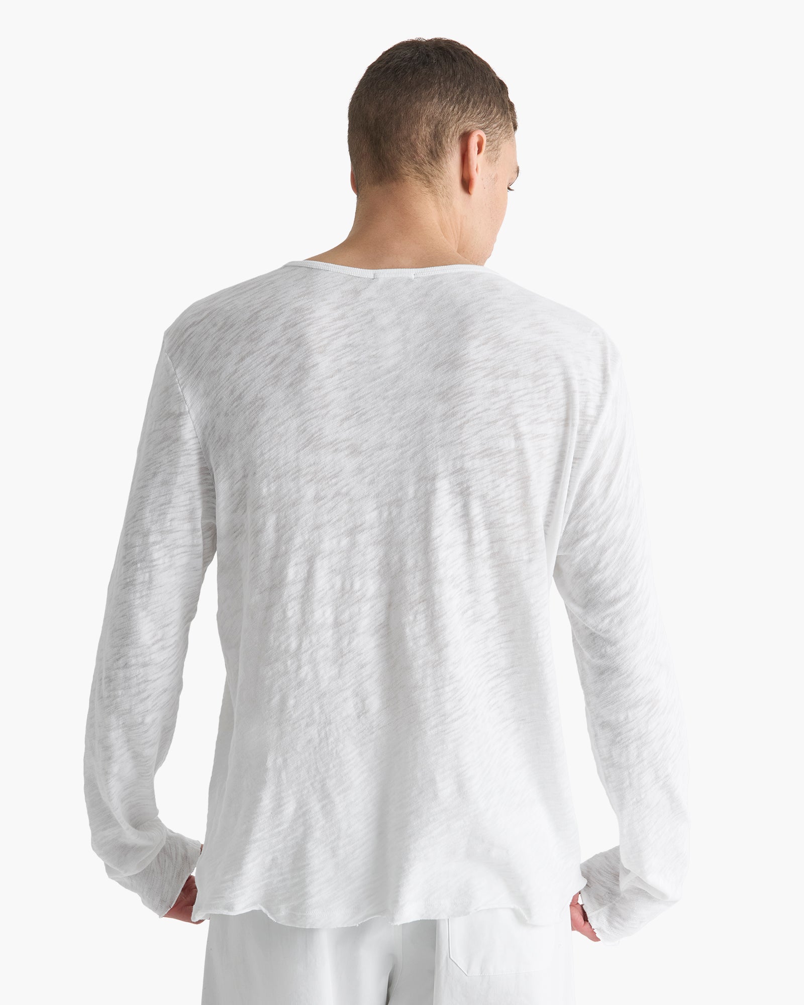 Slub Jersey Destroyed Wash Henley - White