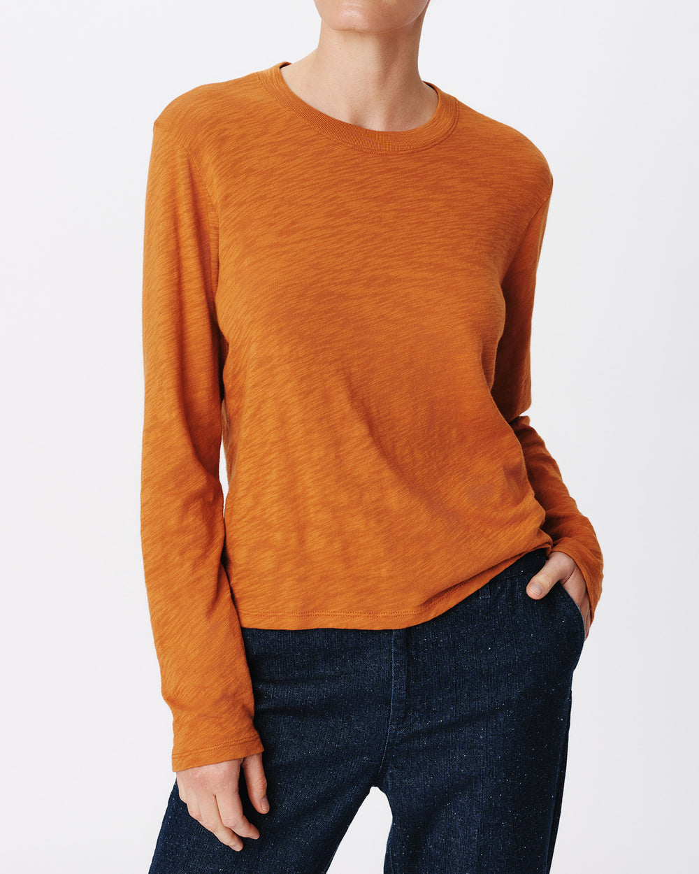 Slub Jersey Long Sleeve Crop Tee |  Women's Cotton Long Sleeve Tee by ATM Anthony Thomas Melillo