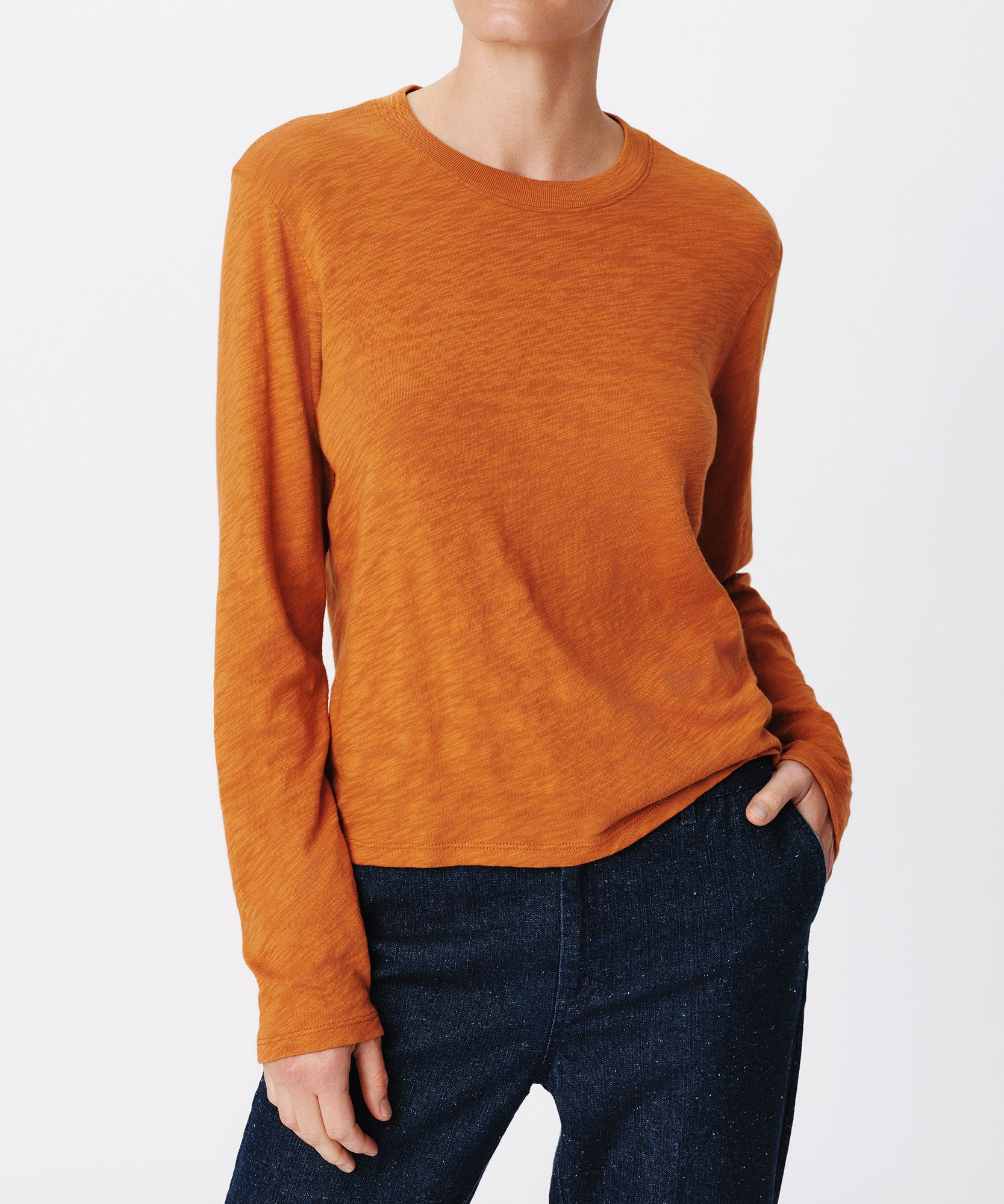 Slub Jersey Long Sleeve Crop Tee |  Women's Cotton Long Sleeve Tee by ATM Anthony Thomas Melillo