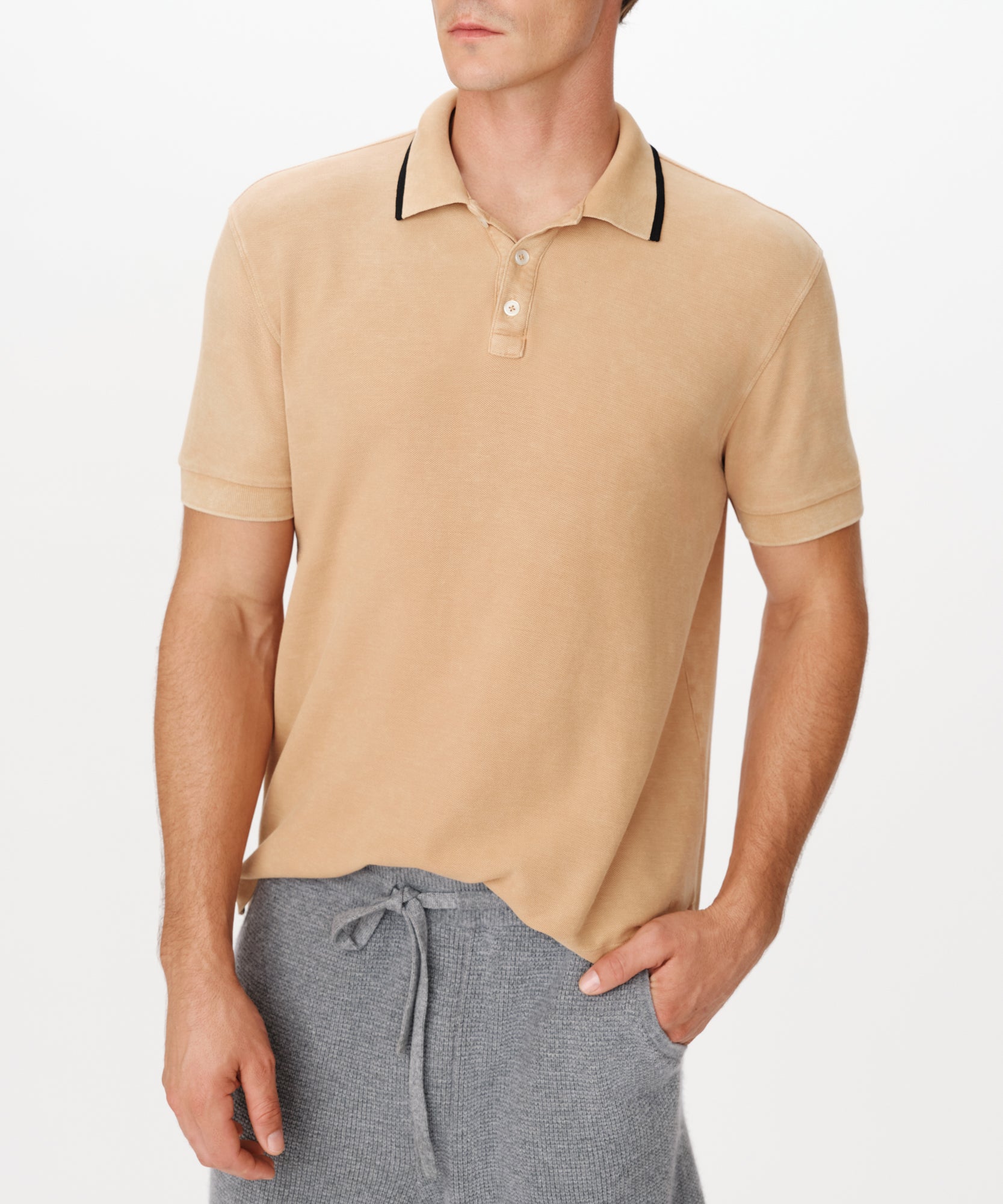 Desert Tan Pique with Chroma Wash Short Sleeve Polo | Men's Polo Shirt by ATM Anthony Thomas Melillo
