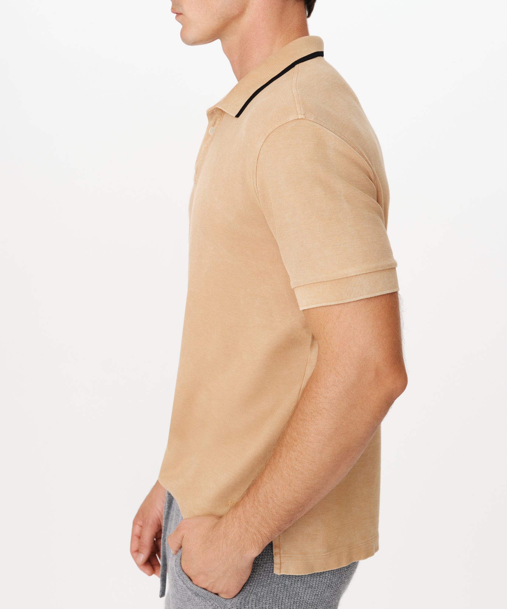 Desert Tan Pique with Chroma Wash Short Sleeve Polo | Men's Polo Shirt by ATM Anthony Thomas Melillo