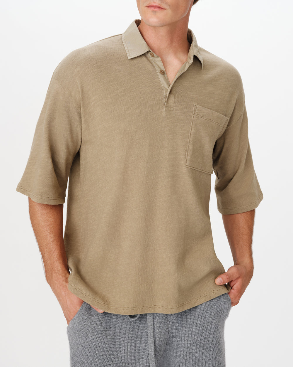 Faded Army Heavy Slub Jersey Oversized Short Sleeve Polo |  Men's Polo Shirt by ATM Anthony Thomas Melillo