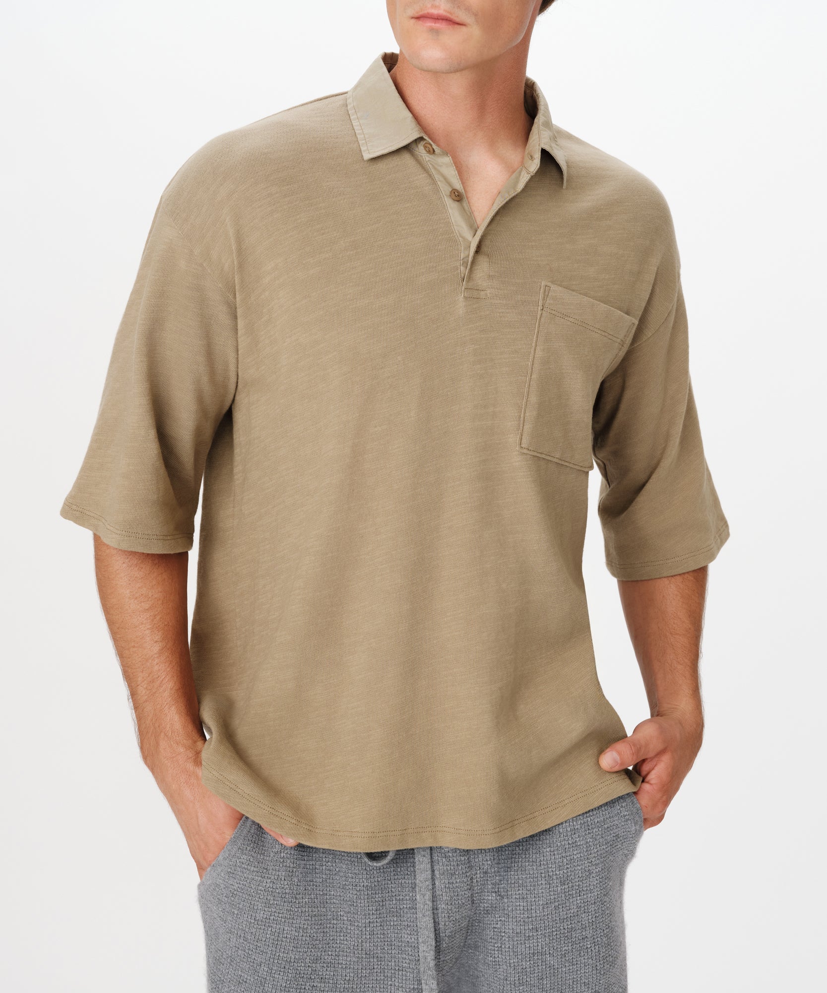 Faded Army Heavy Slub Jersey Oversized Short Sleeve Polo |  Men's Polo Shirt by ATM Anthony Thomas Melillo