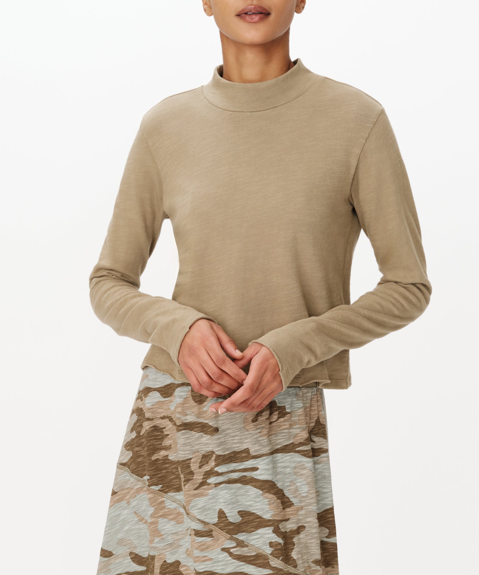 Faded Army Heavy Slub Jersey Turtleneck Tee |  Women's Top by ATM Anthony Thomas Melillo