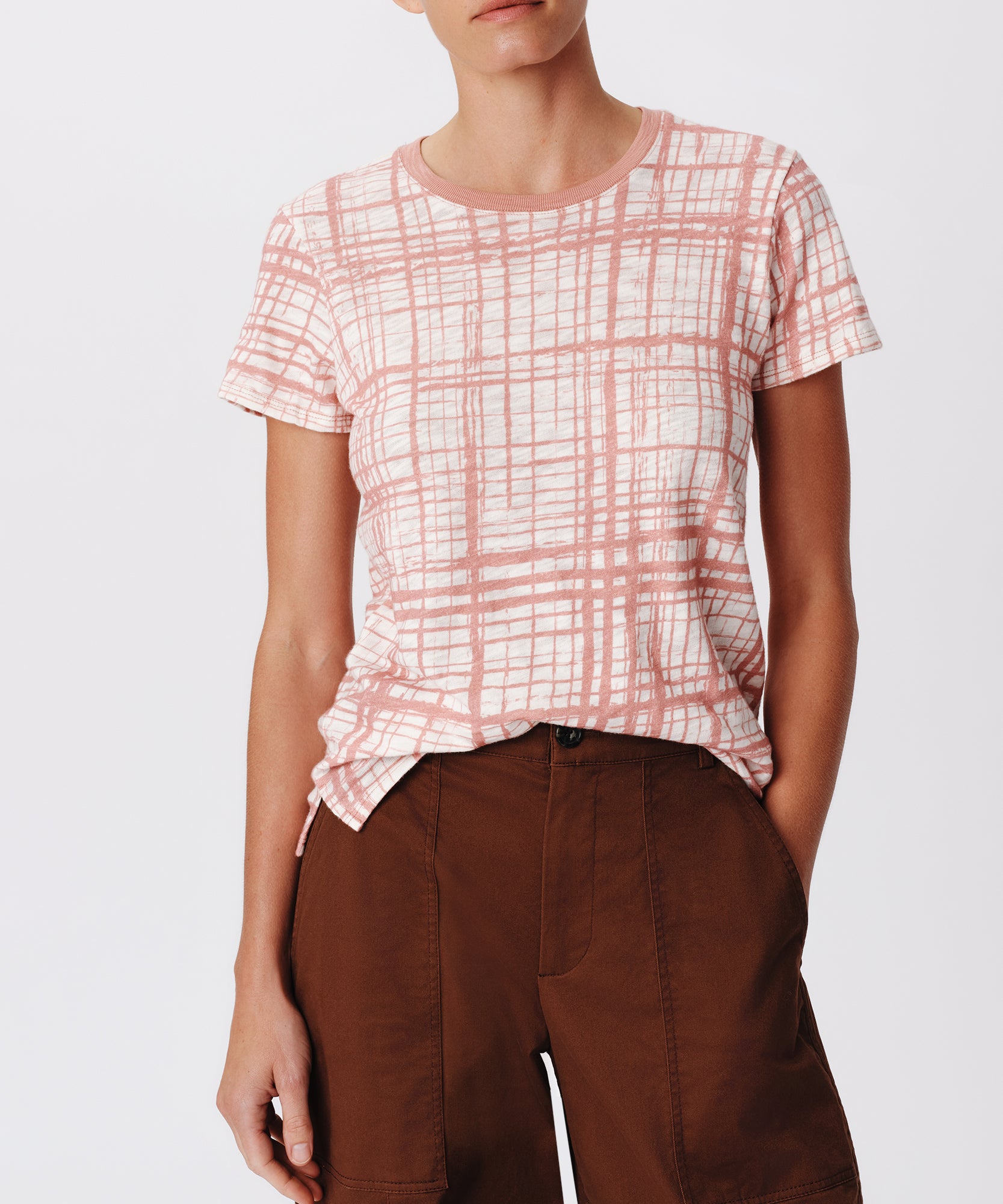 Slub Jersey with Crosshatch Schoolboy Short Sleeve Crew Neck Tee |  Women's Cotton Short Sleeve Tee by ATM Anthony Thomas Melillo