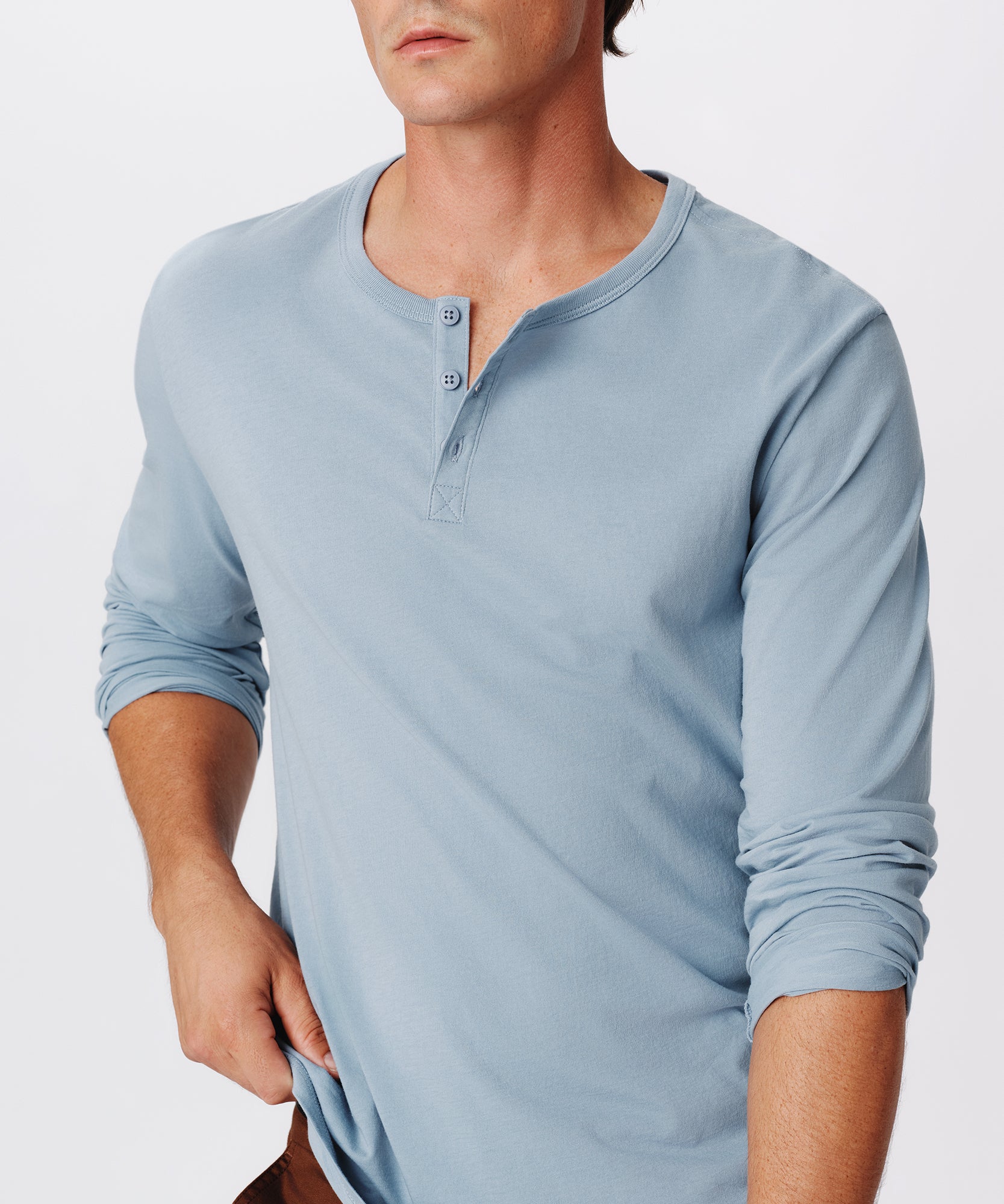 Classic Jersey Long Sleeve Henley |  Men's Cotton Long Sleeve Tee by ATM Anthony Thomas Melillo