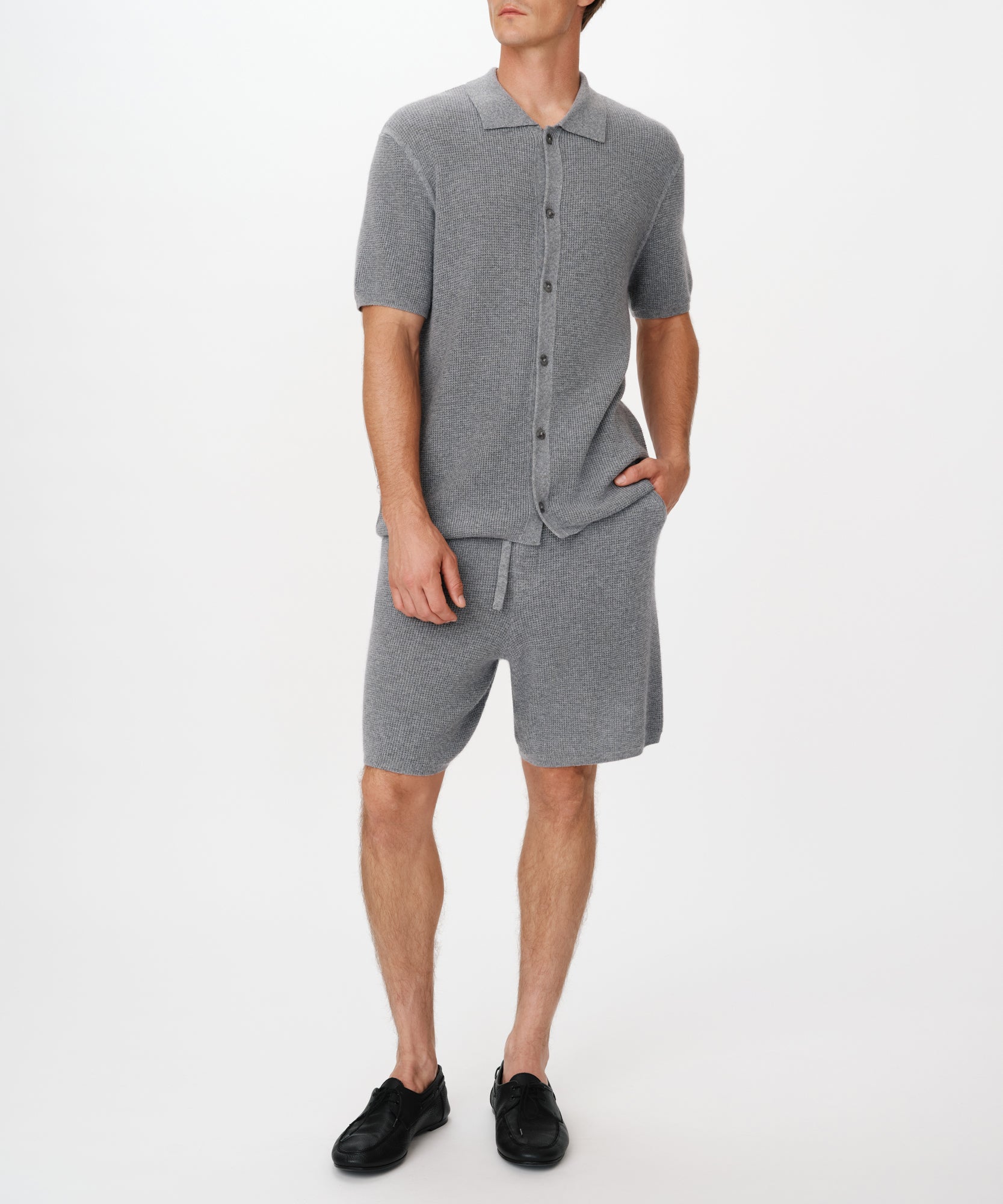 Heather Grey Merino Cotton Cashmere Blend Waffle Short | Mens Shorts by ATM Anthony Thomas Melillo