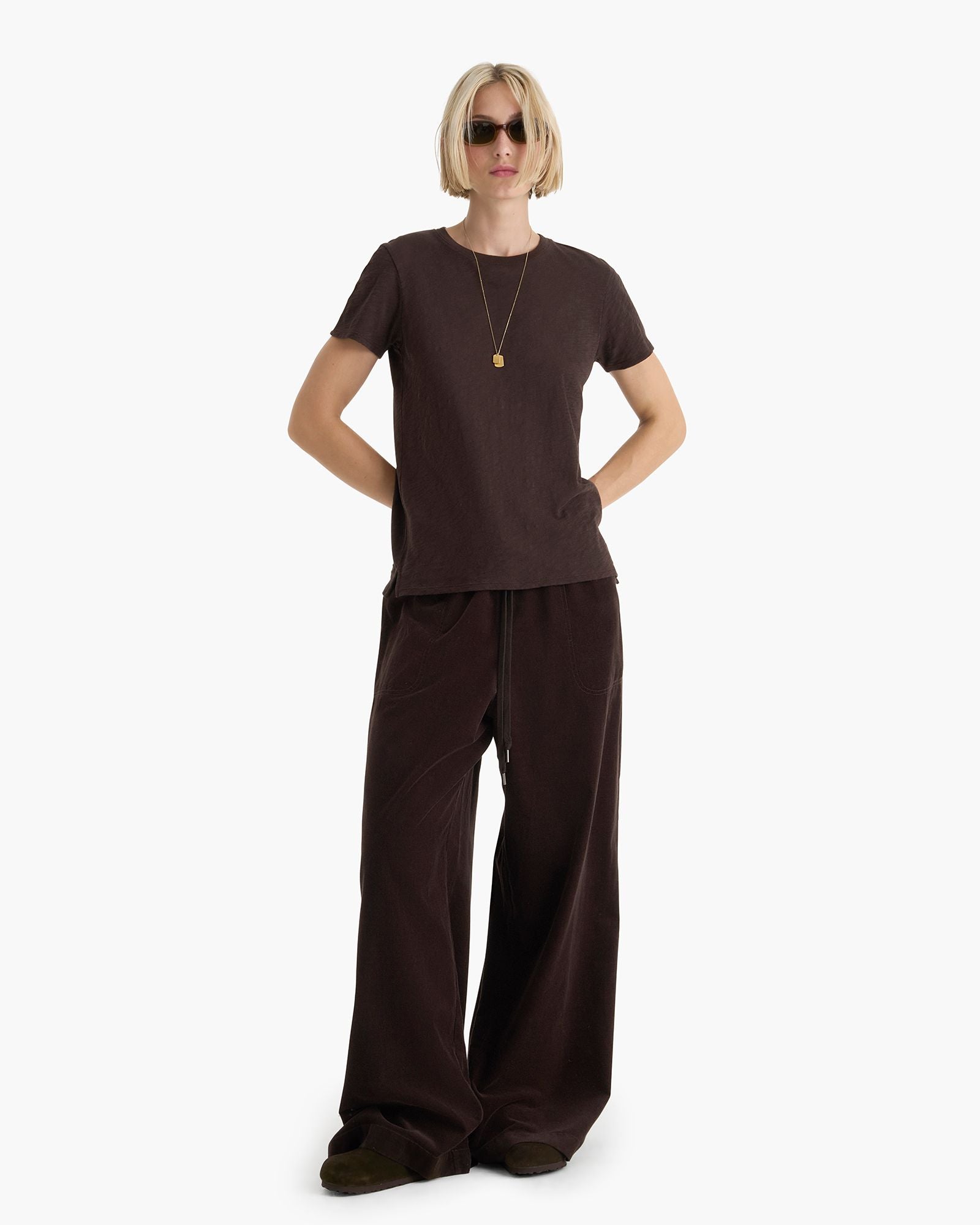 Wide Leg Corduroy Pull On Pant - Dark Chocolate