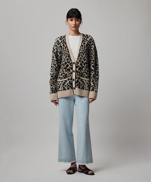 Superfine Alpaca Blend Leopard Jacquard Cardigan - Leopard Jacquard