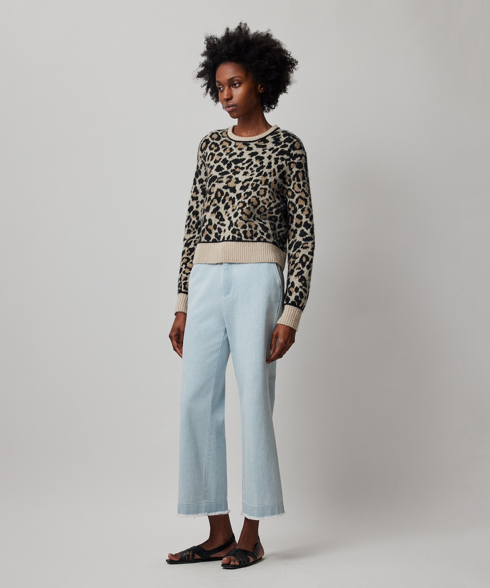 ATM Anthony Thomas Melillo Women's Superfine Alpaca Blend Leopard Jacquard  Pullover Sweater - Leopard Jacquard