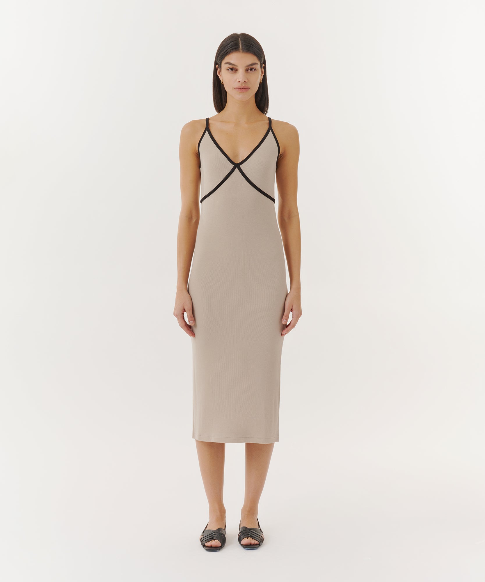 Modal Rib Cami Dress - Linen/ Black