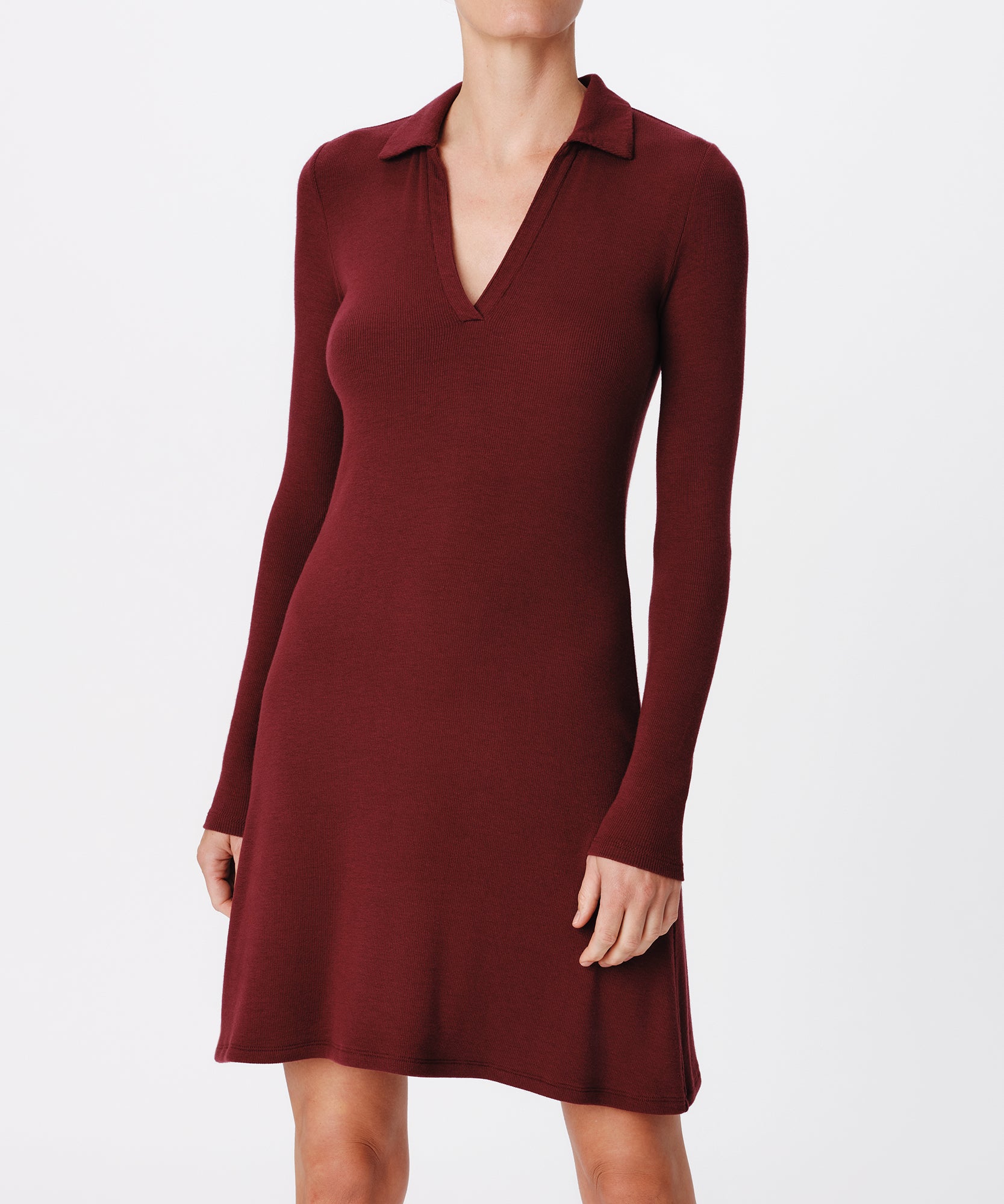 ATM Anthony Thomas Melillo Women s Modal Rib Split Neck Dress Merlot