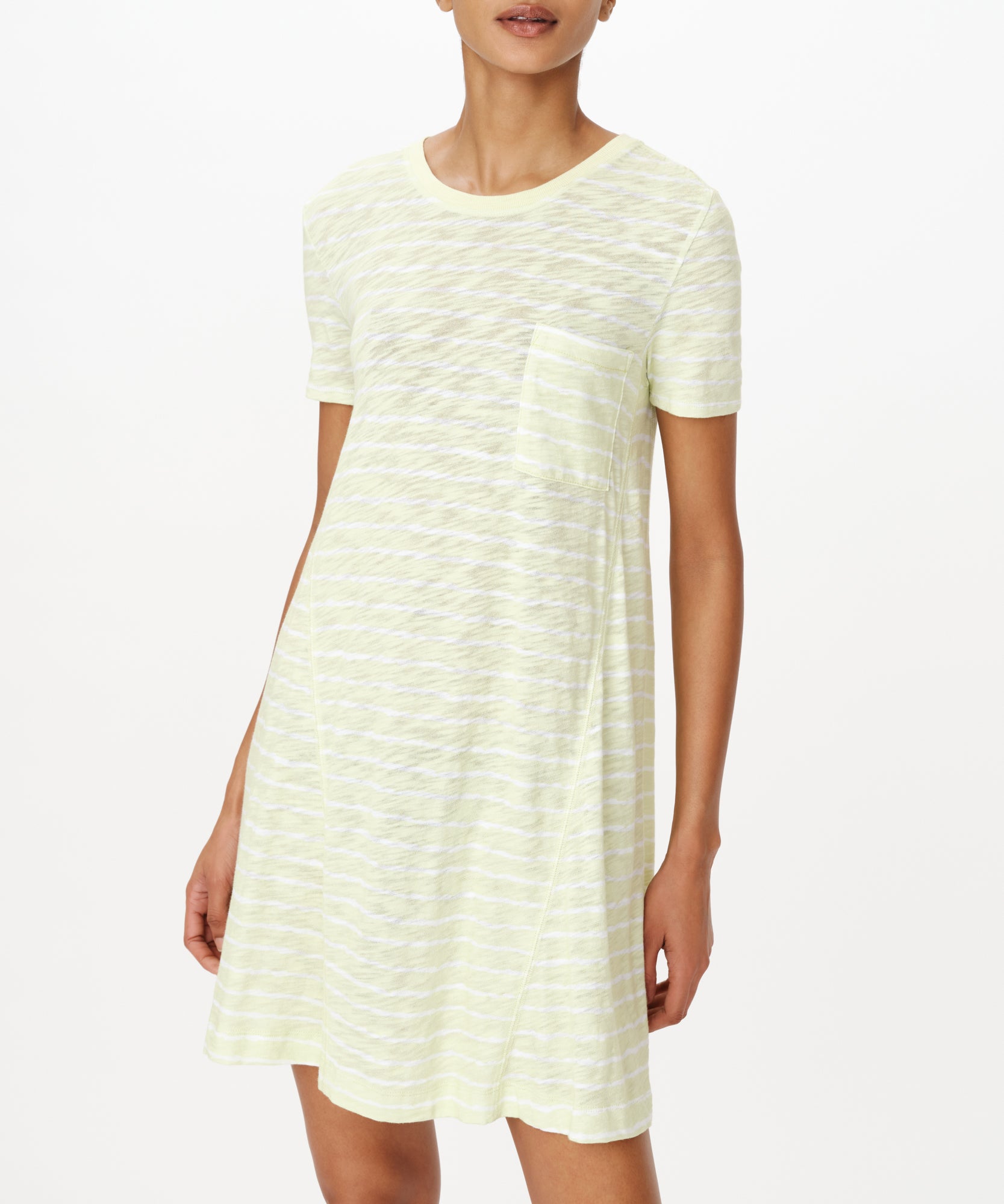 Mint Tint Slub Jersey with Stripe Short Sleeve A-Line Dress |  Women's Dress by ATM Anthony Thomas Melillo