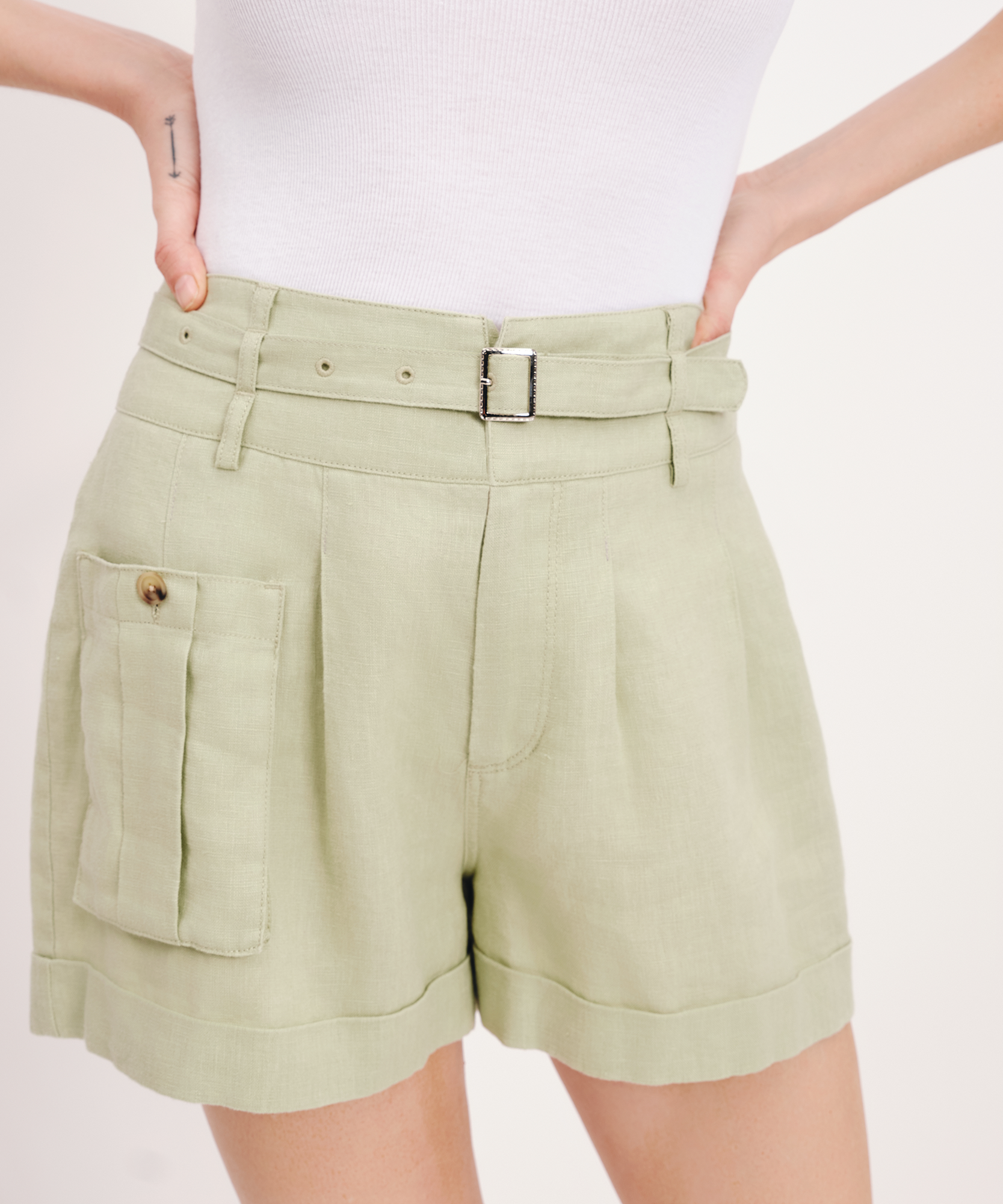 Heavyweight Linen High Waisted Shorts |  Women's Shorts by ATM Anthony Thomas Melillo