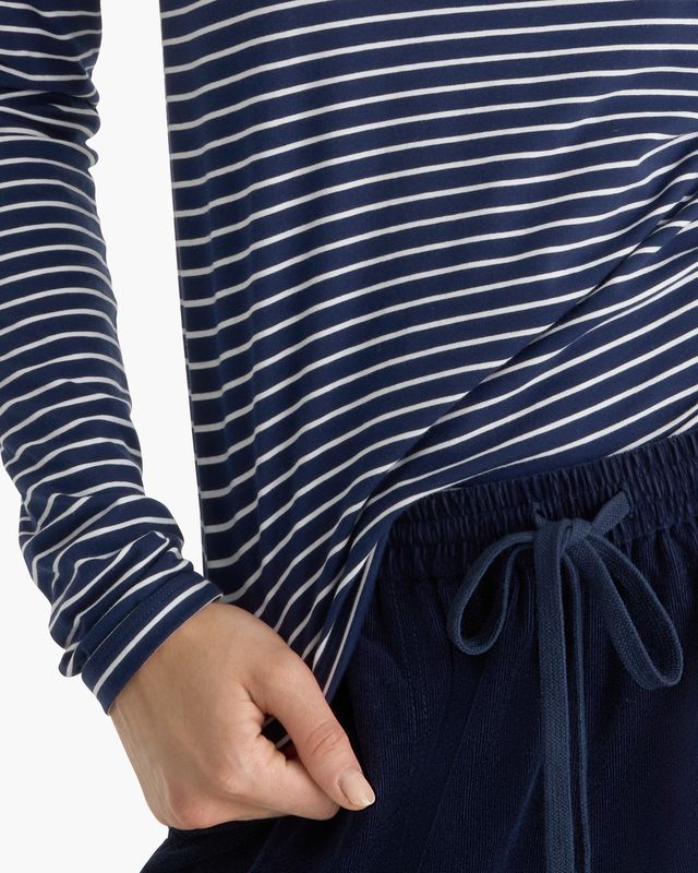 Pima Cotton Spandex Long Sleeve Baby Tee - Midnight-White
