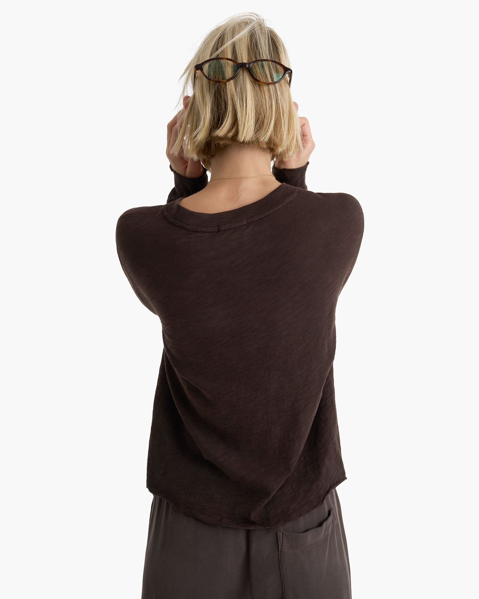 Slub Jersey Long Sleeve Destroyed Wash Tee -  Dark Chocolate
