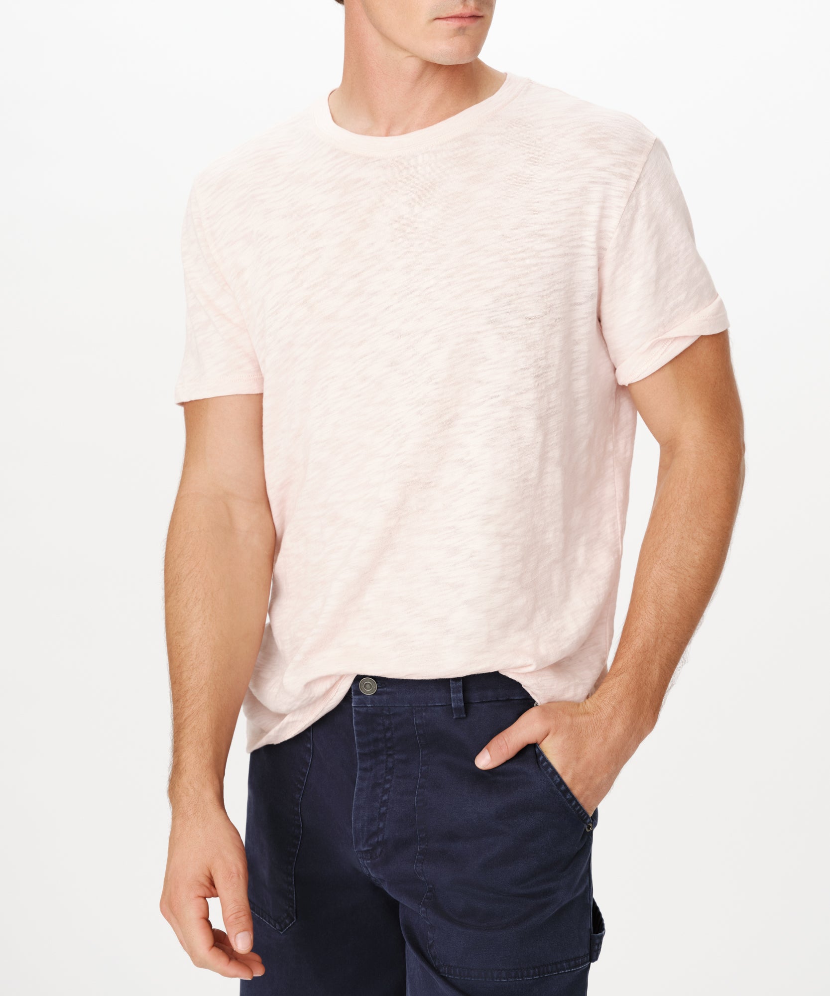 Oyster Pink Slub Jersey Short Sleeve Crew Neck Tee |  Men's Cotton Short Sleeve Tee by ATM Anthony Thomas Melillo