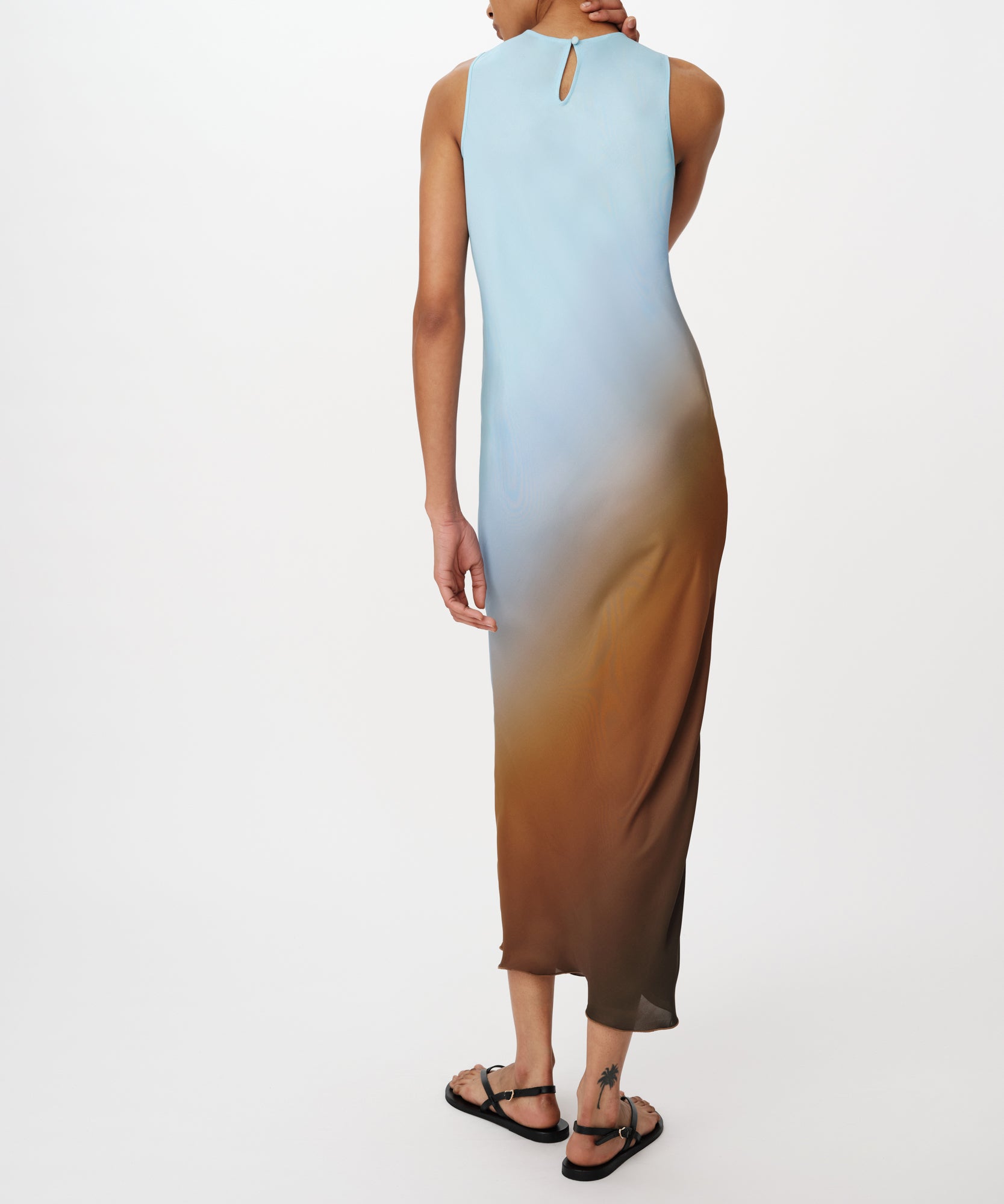 Pastel Blue Combo Satin Ombre Print Sleeveless Bias Dress |  Women's Dress by ATM Anthony Thomas Melillo