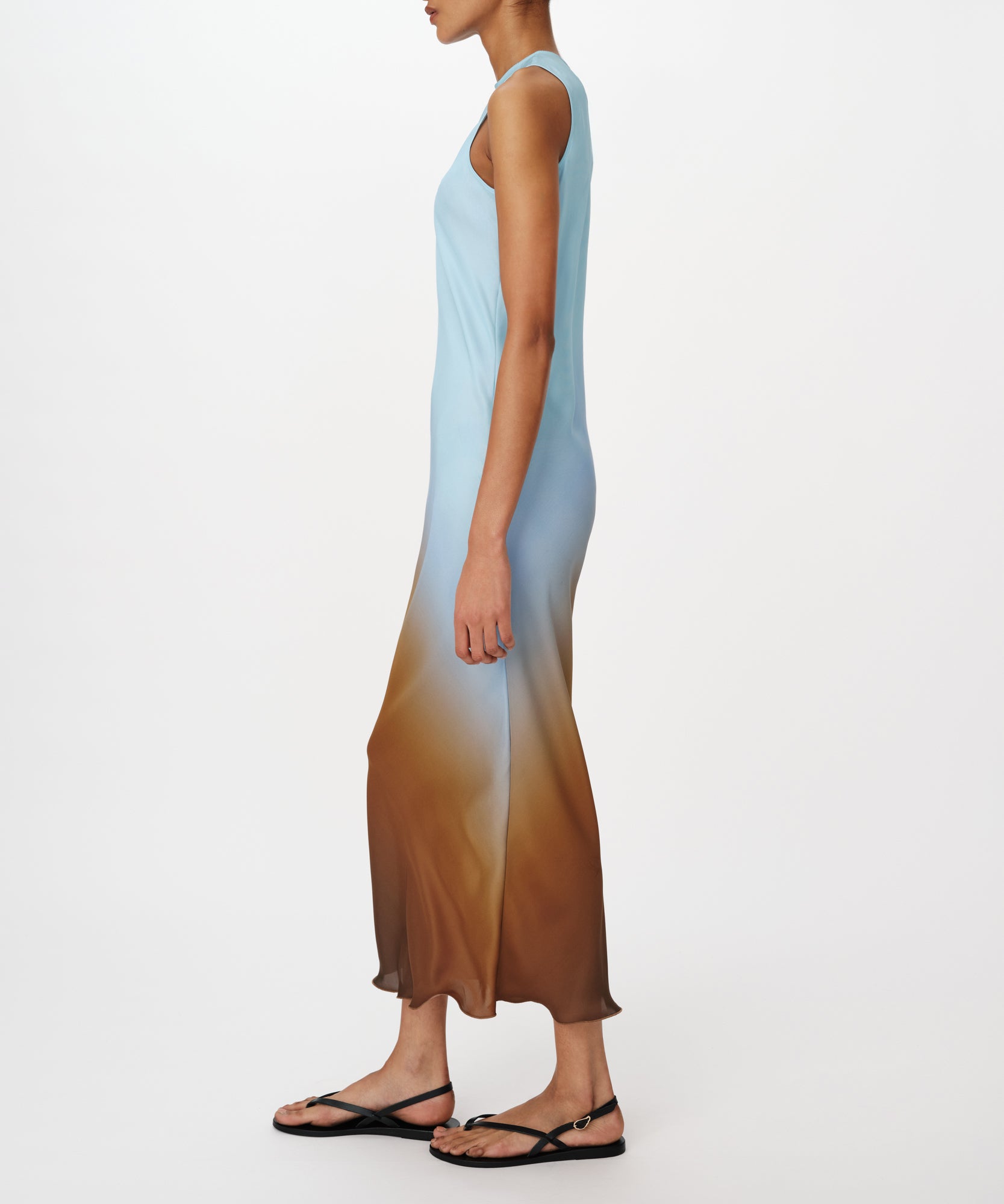 Pastel Blue Combo Satin Ombre Print Sleeveless Bias Dress |  Women's Dress by ATM Anthony Thomas Melillo