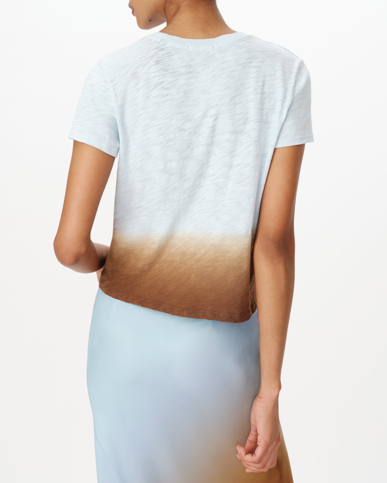 Pastel Blue Combo Slub Jersey with Dip Dye Cropped Schoolboy Tee |  Women's Cotton Short Sleeve Tee by ATM Anthony Thomas Melillo